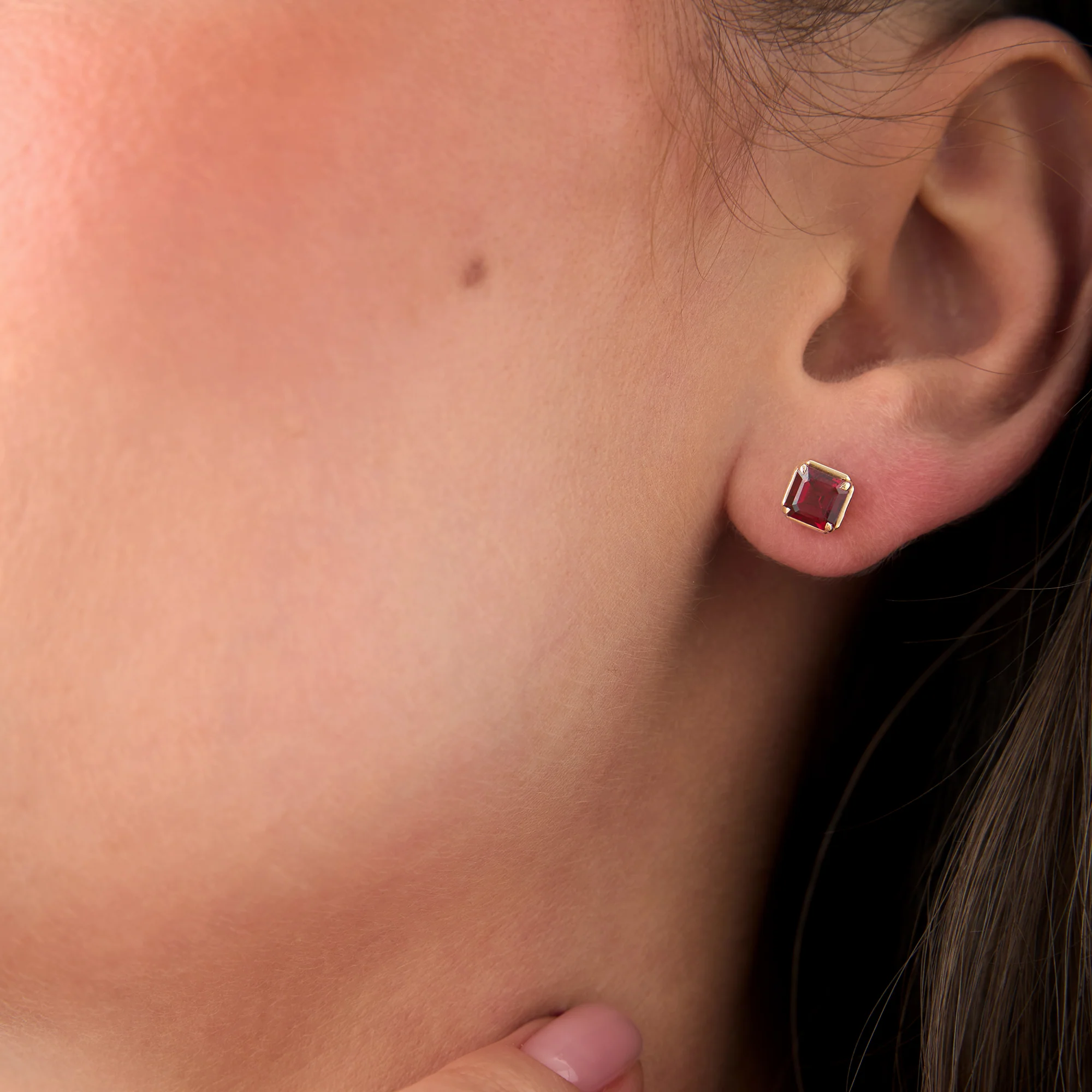 14K Asscher Cut Garnet Stud Earrings - Image 4