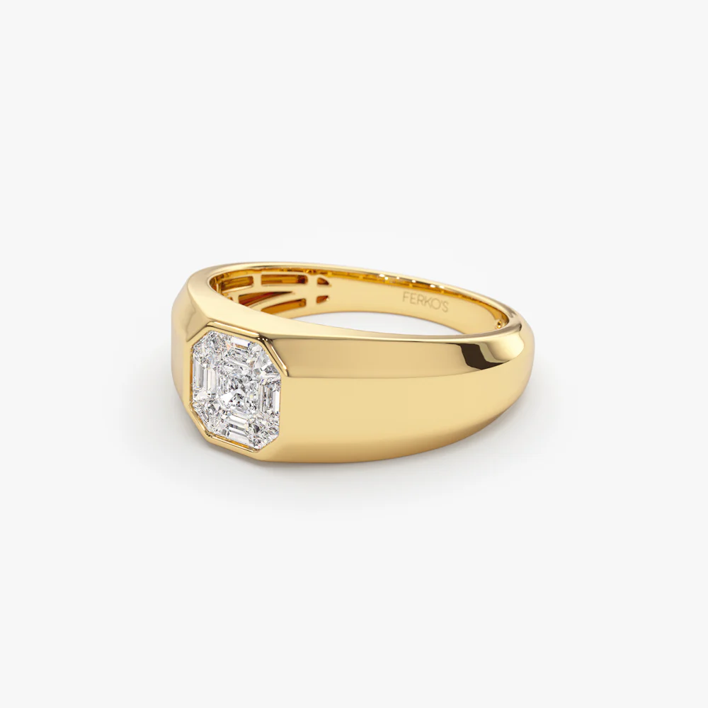 14k Asscher Cut Illusion Mosaic Solitaire Pinky Ring - Image 10