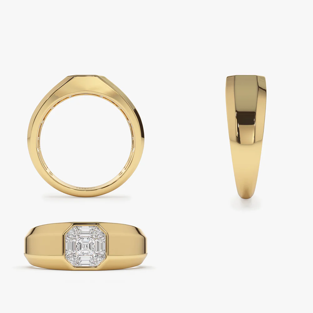 14k Asscher Cut Illusion Mosaic Solitaire Pinky Ring - Image 11