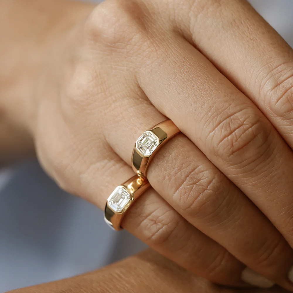 14k Asscher Cut Illusion Mosaic Solitaire Pinky Ring - Image 4