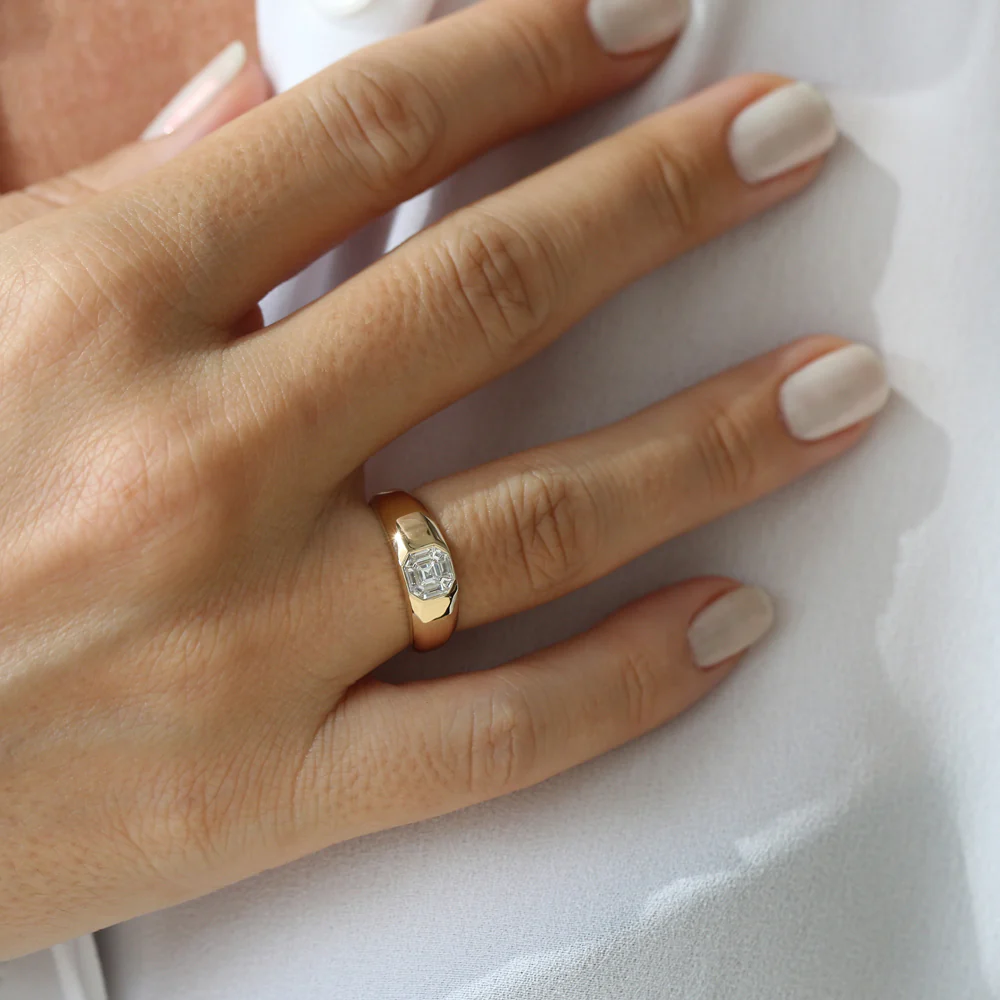 14k Asscher Cut Illusion Mosaic Solitaire Pinky Ring - Image 5