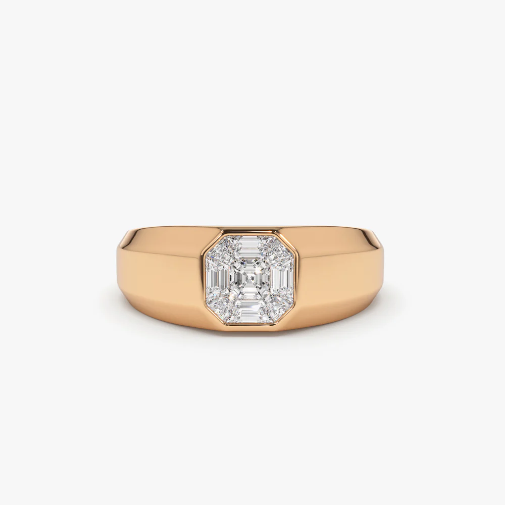 14k Asscher Cut Illusion Mosaic Solitaire Pinky Ring - Image 8