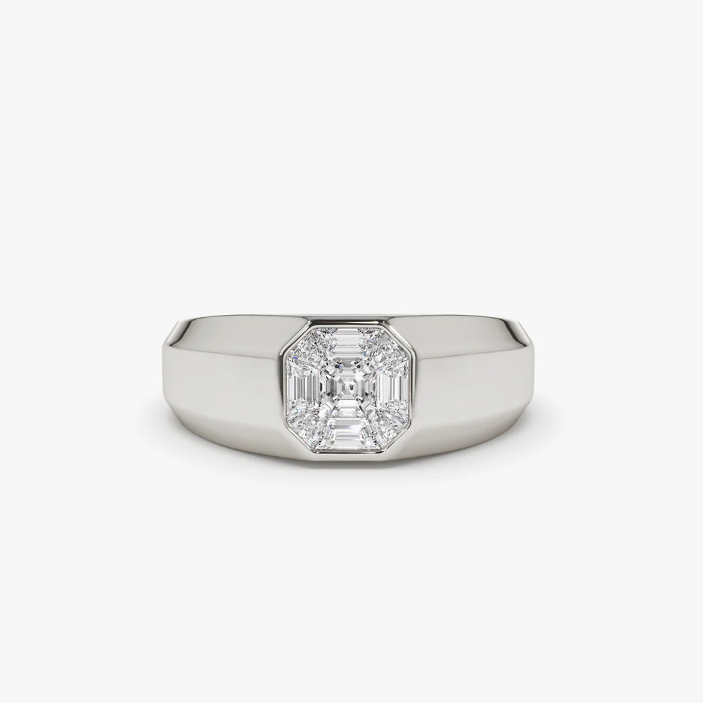 14k Asscher Cut Illusion Mosaic Solitaire Pinky Ring - Image 9