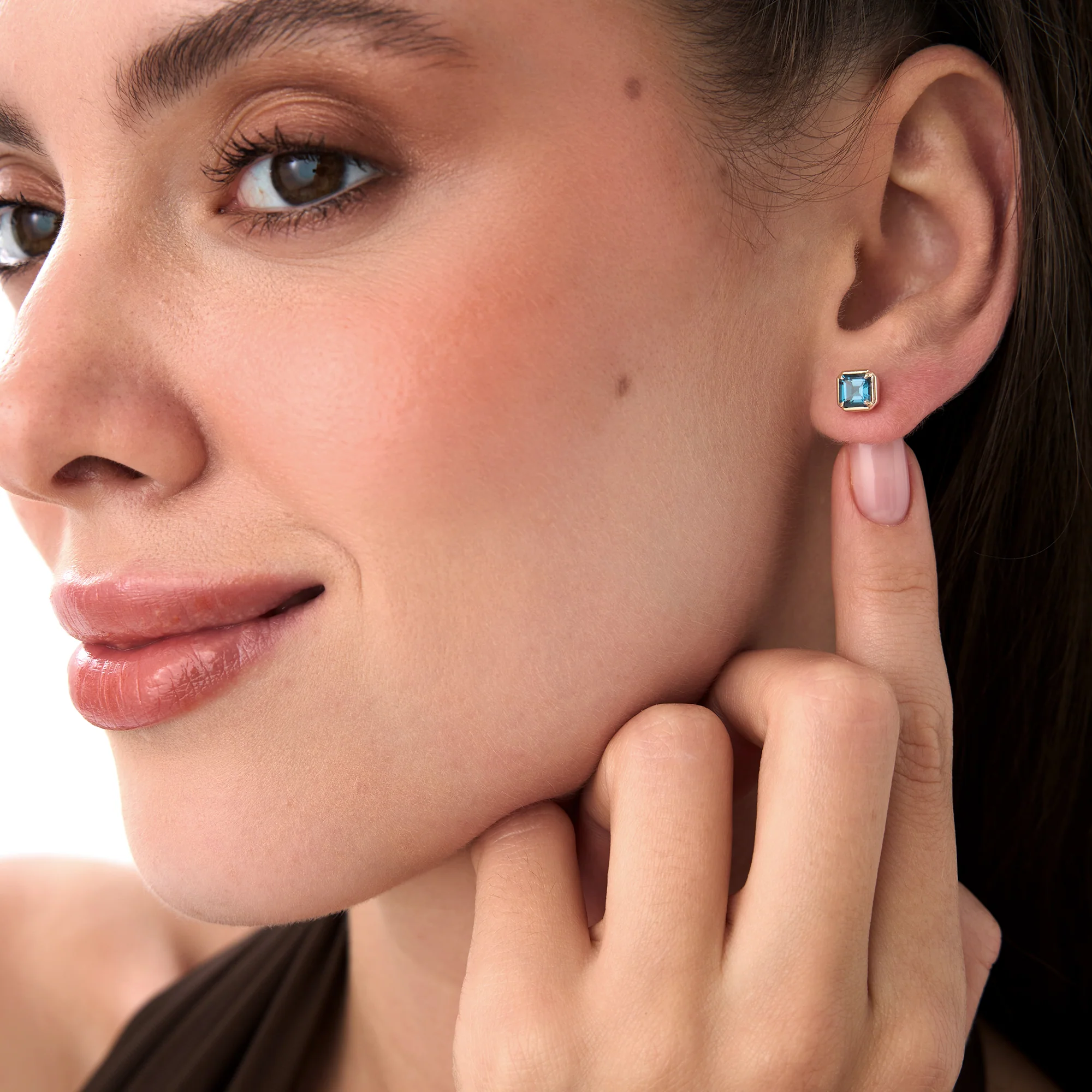 14K Asscher Cut London Blue Topaz Stud Earrings - Image 2
