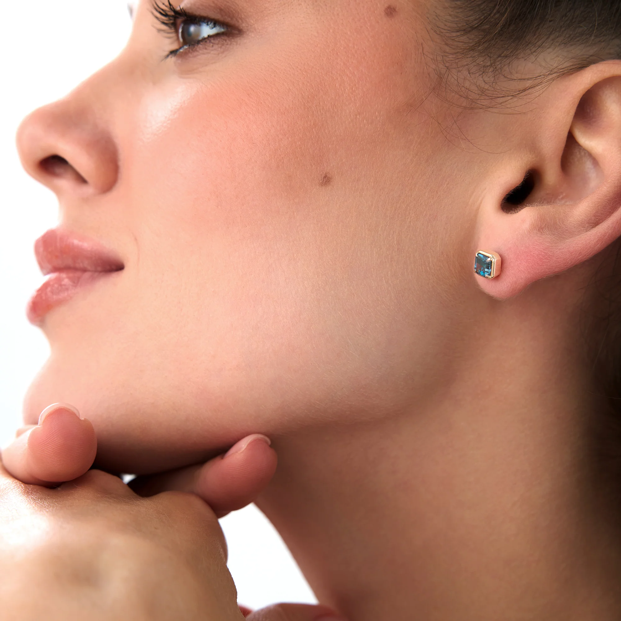 14K Asscher Cut London Blue Topaz Stud Earrings - Image 3