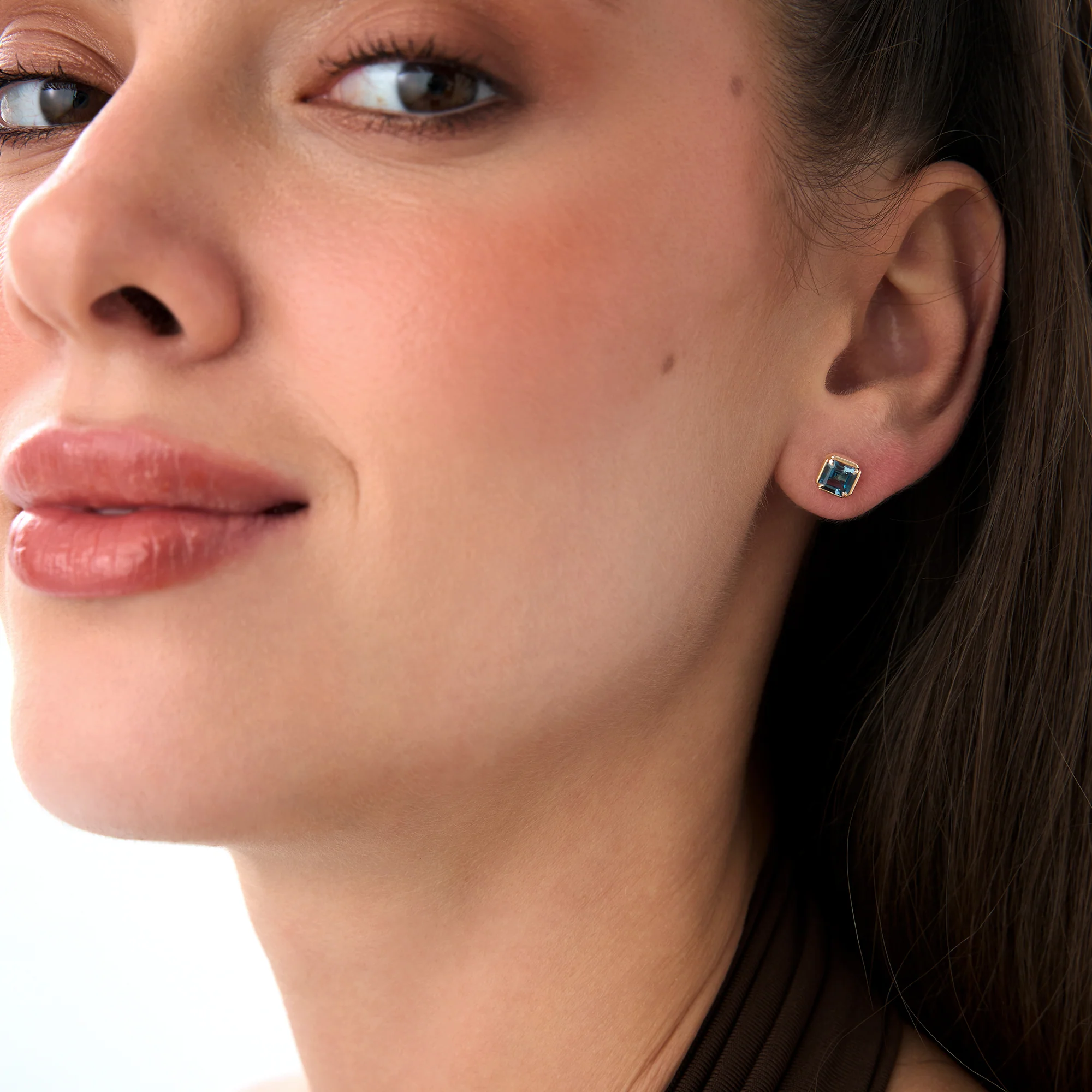 14K Asscher Cut London Blue Topaz Stud Earrings - Image 4