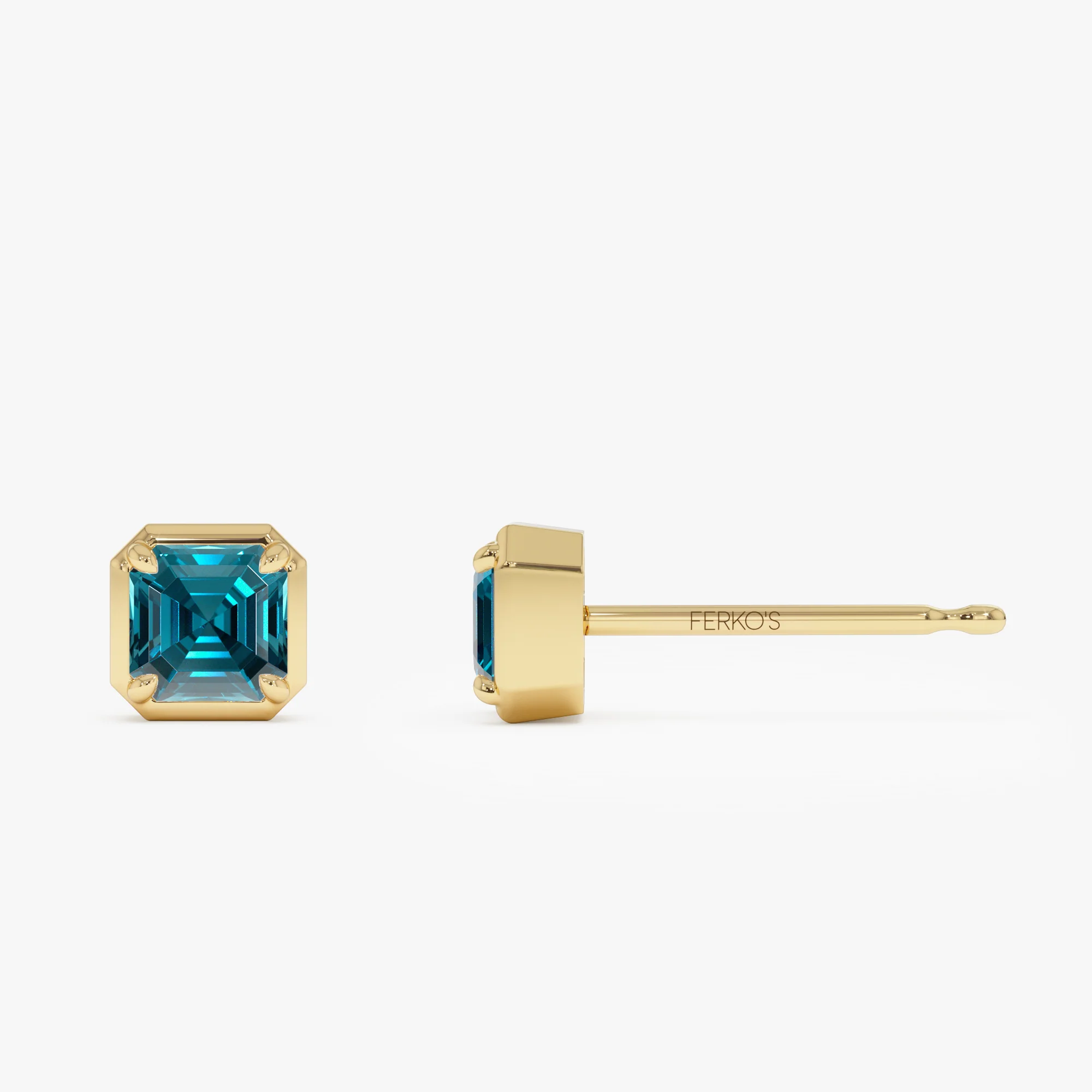 14K Asscher Cut London Blue Topaz Stud Earrings - Image 5