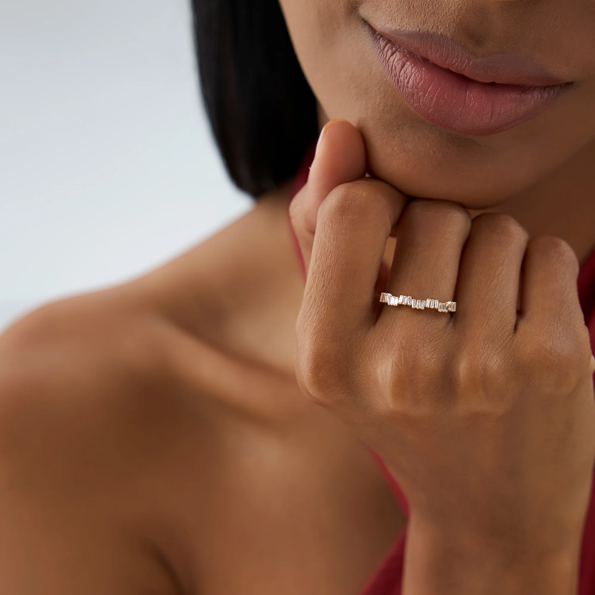 14k Asymetrical Baguette Diamonds Ring - Image 5