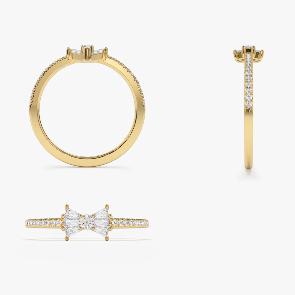 14k Baguette and Round Diamond Bow Ring - Image 8