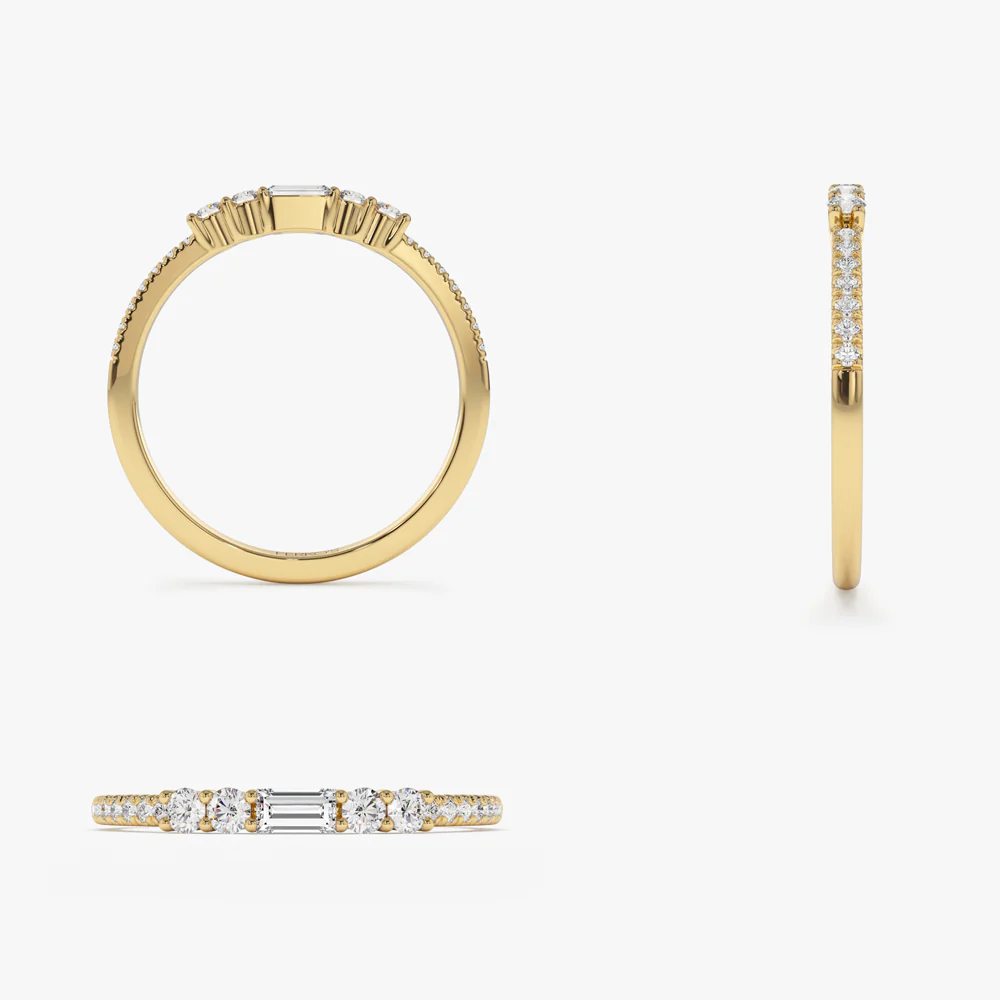 14k Baguette and Round Diamond Dainty Stackable Ring - Image 11