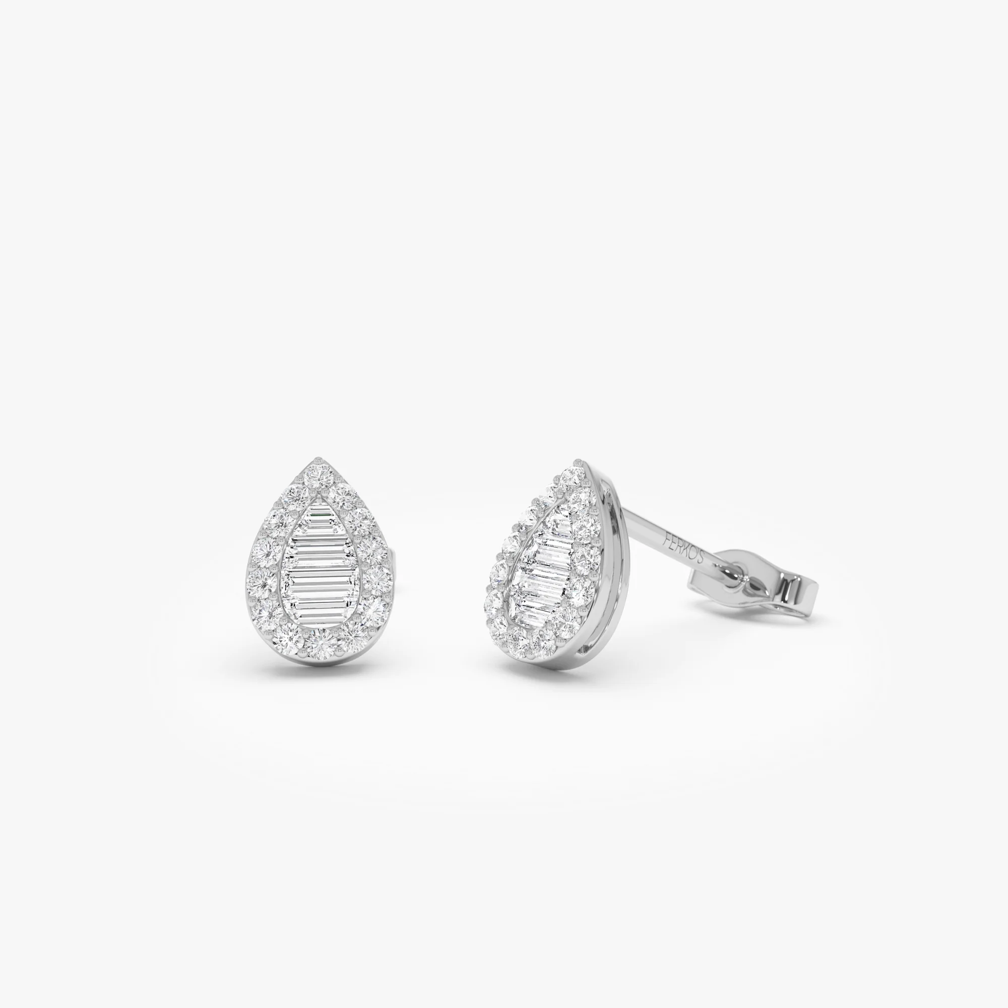 14k Baguette and Round Diamond Pear Studs - Image 6