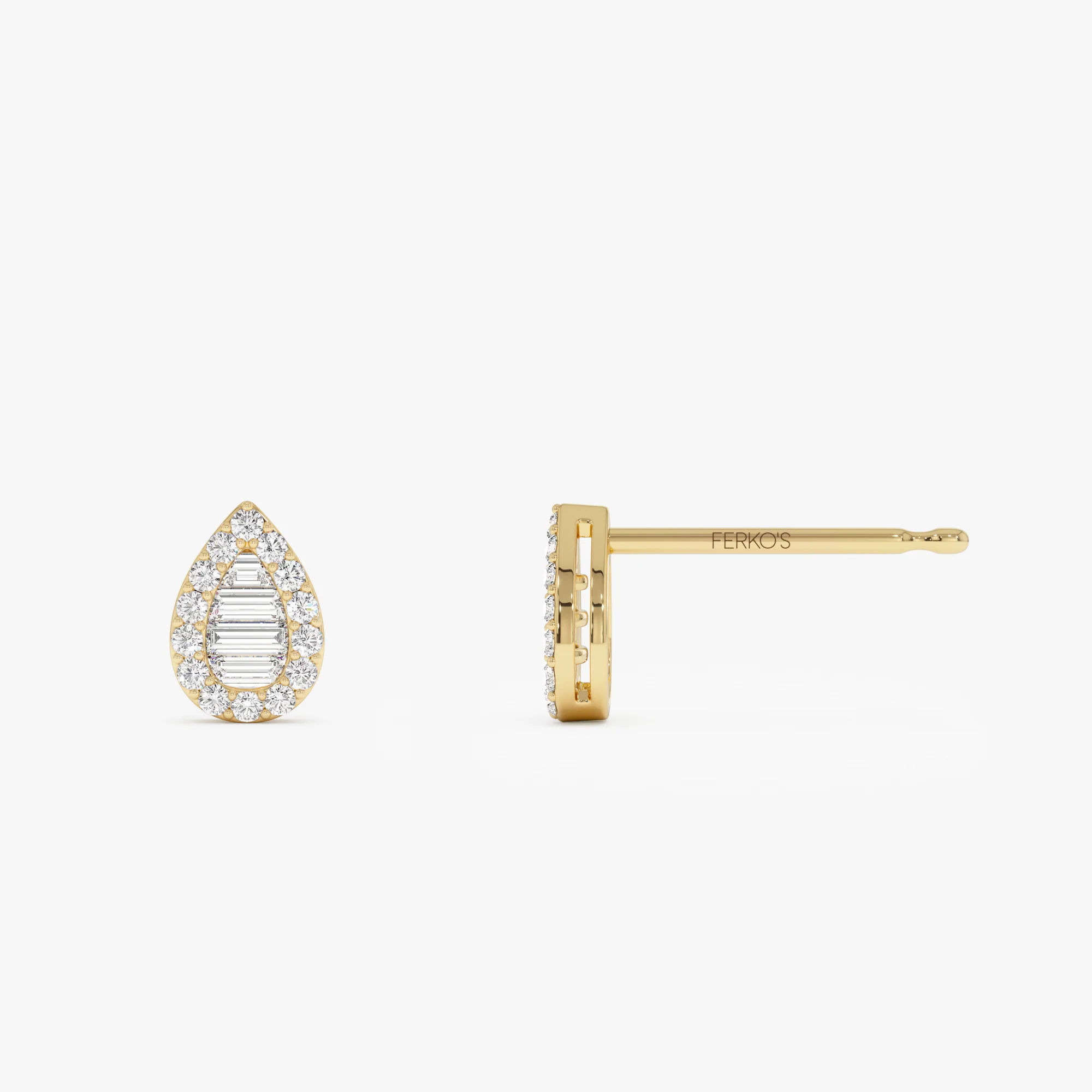 14k Baguette and Round Diamond Pear Studs - Image 7
