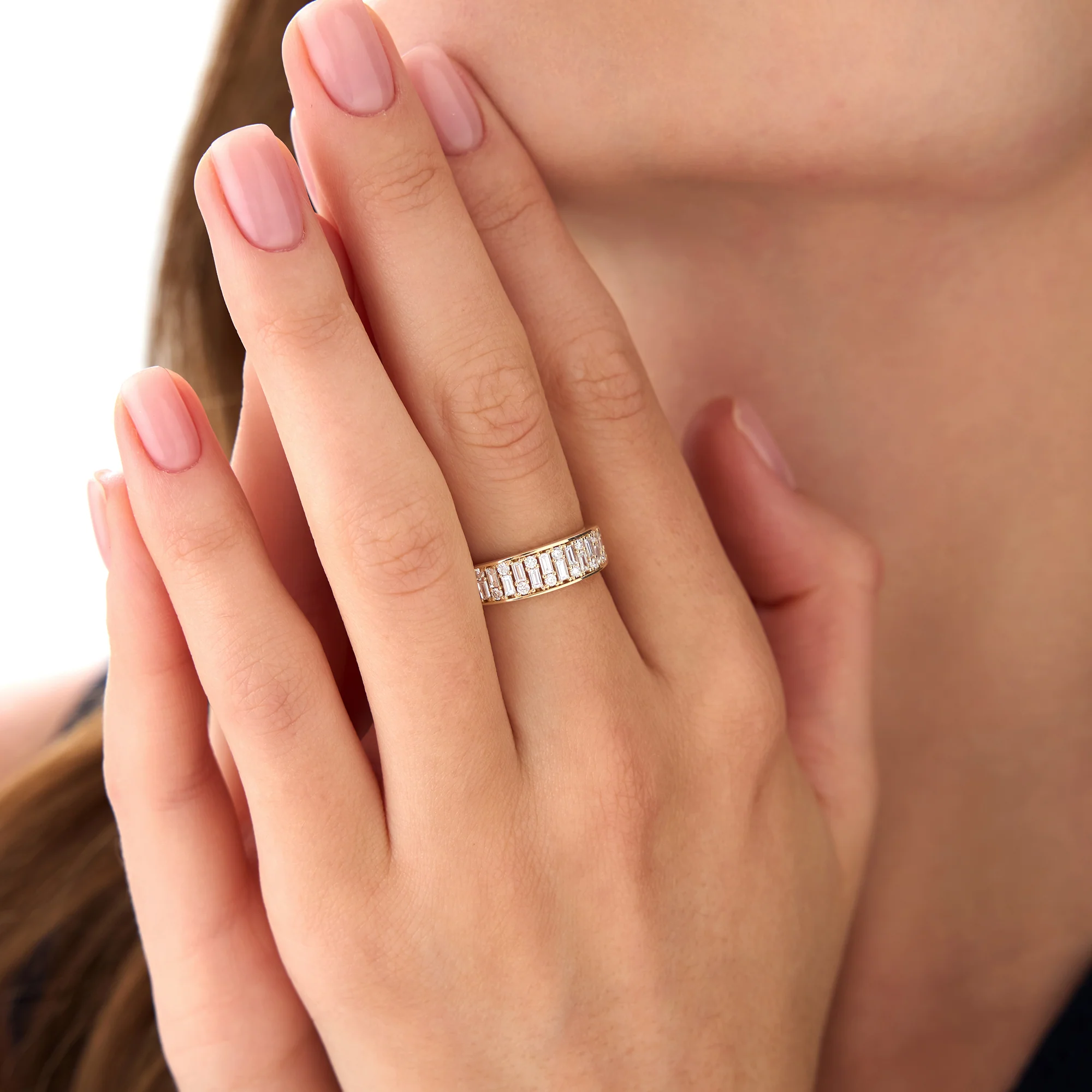 14k Baguette and Round Diamond Unique Statement Ring - Image 2