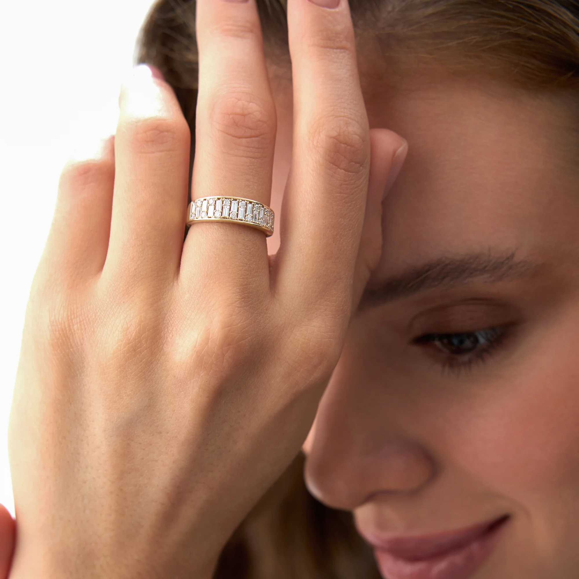14k Baguette and Round Diamond Unique Statement Ring - Image 3