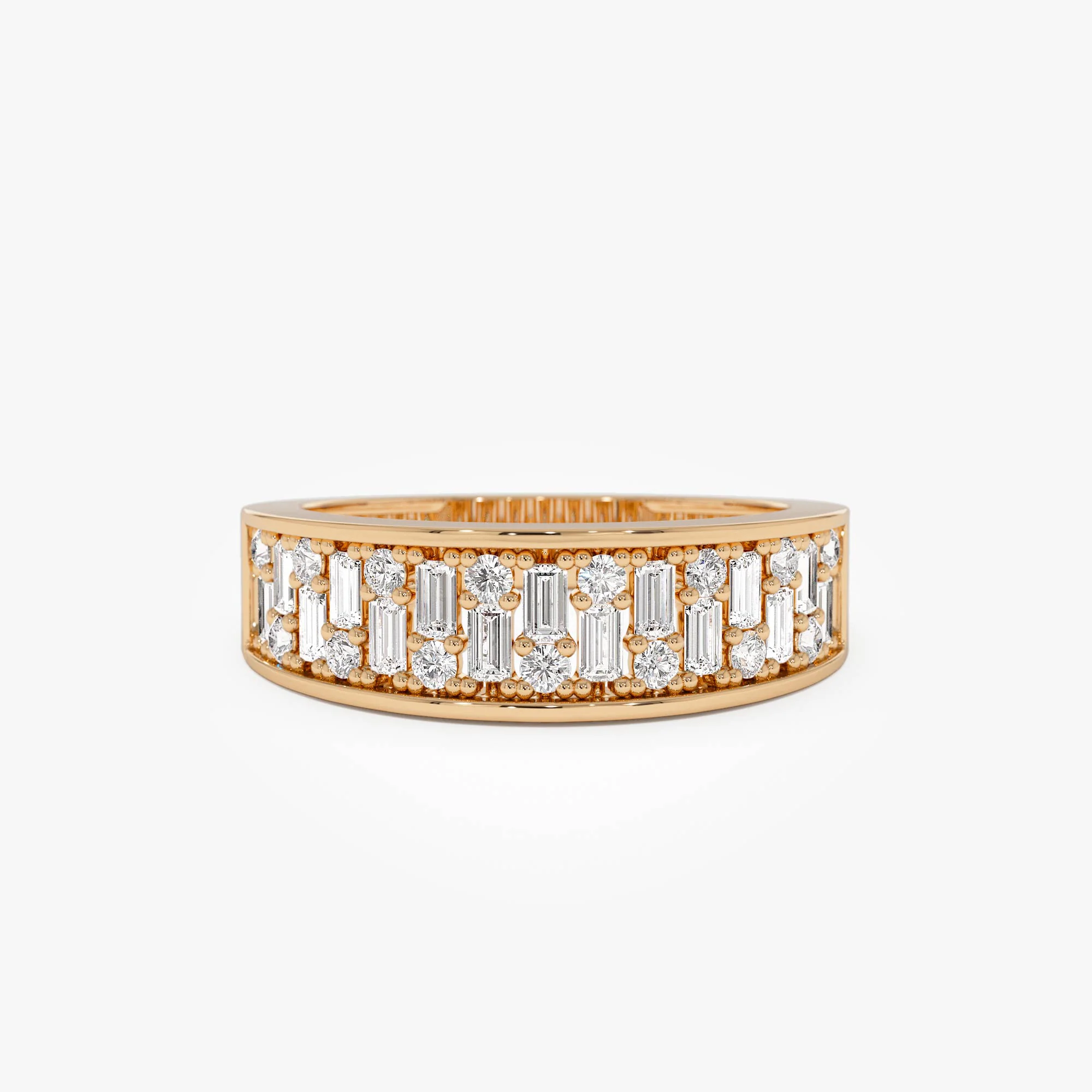 14k Baguette and Round Diamond Unique Statement Ring - Image 5