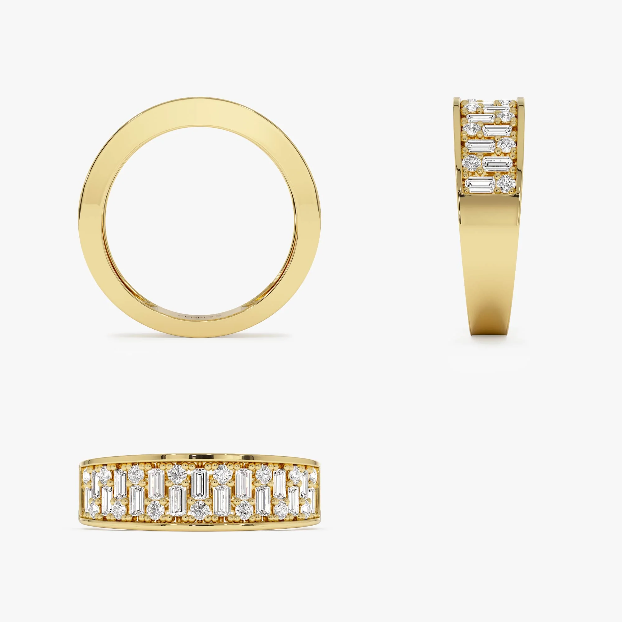 14k Baguette and Round Diamond Unique Statement Ring - Image 8