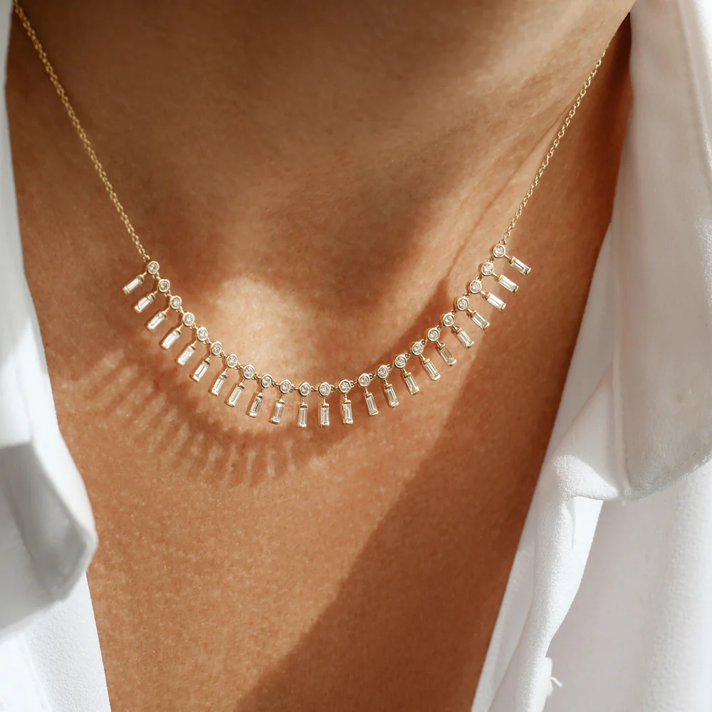 14k Baguette and Round Diamonds Statement Piece Necklace - Image 3