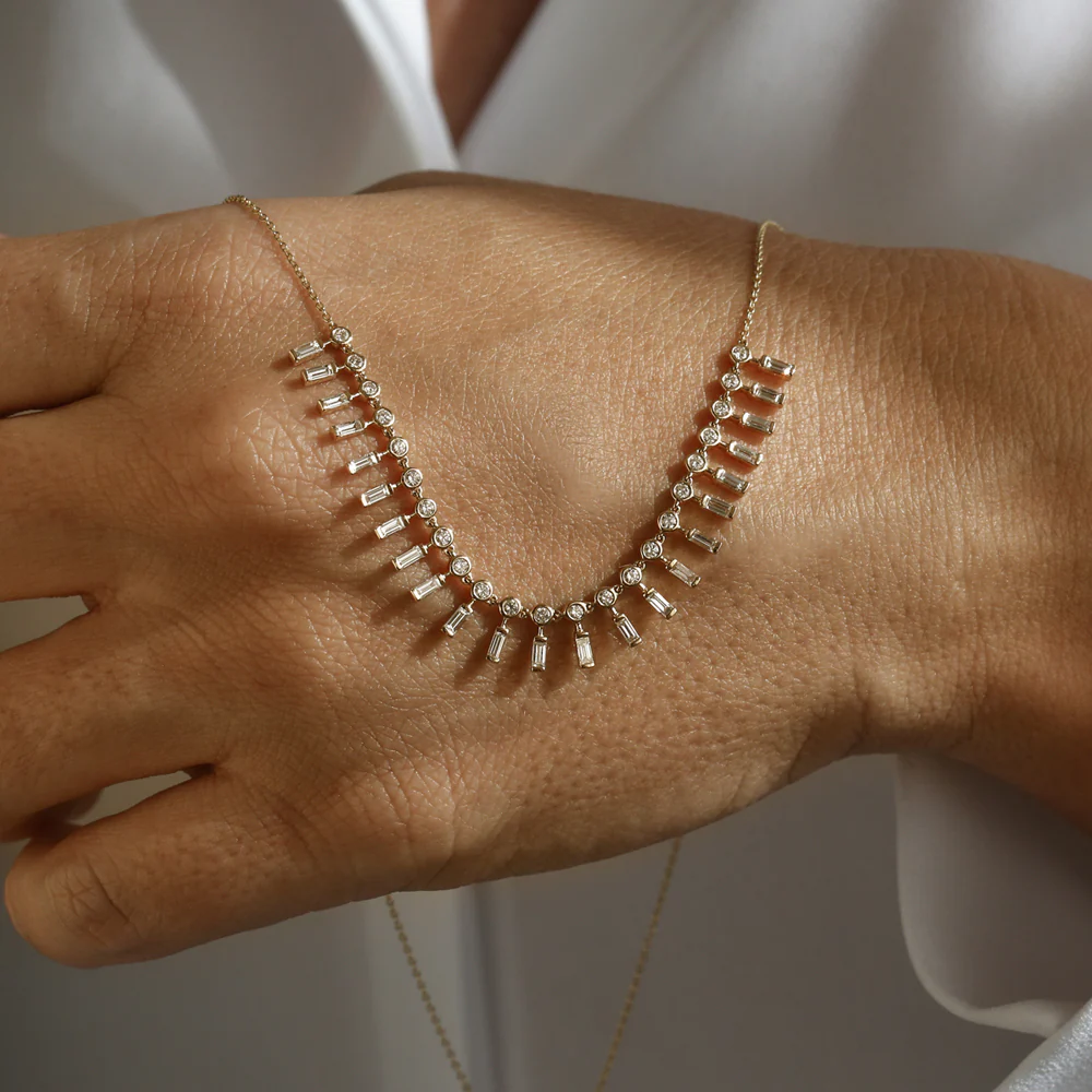 14k Baguette and Round Diamonds Statement Piece Necklace - Image 5