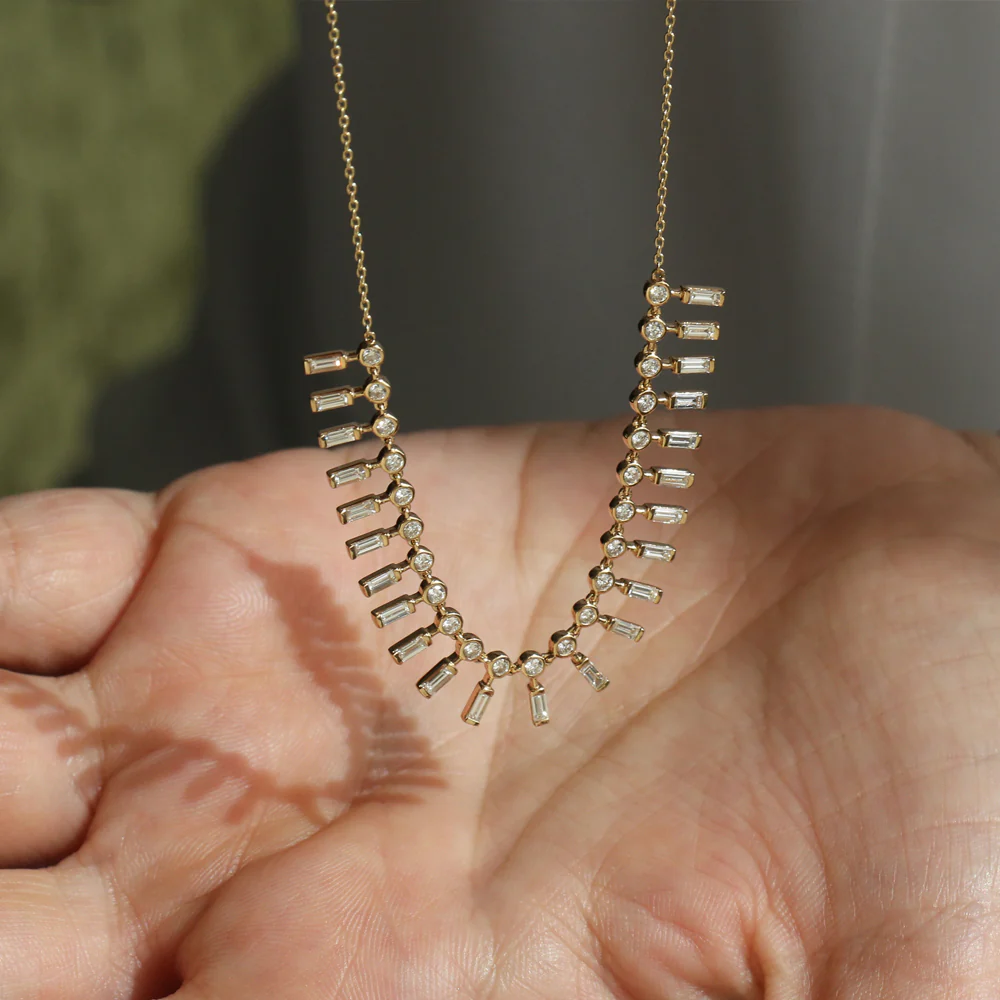 14k Baguette and Round Diamonds Statement Piece Necklace - Image 6