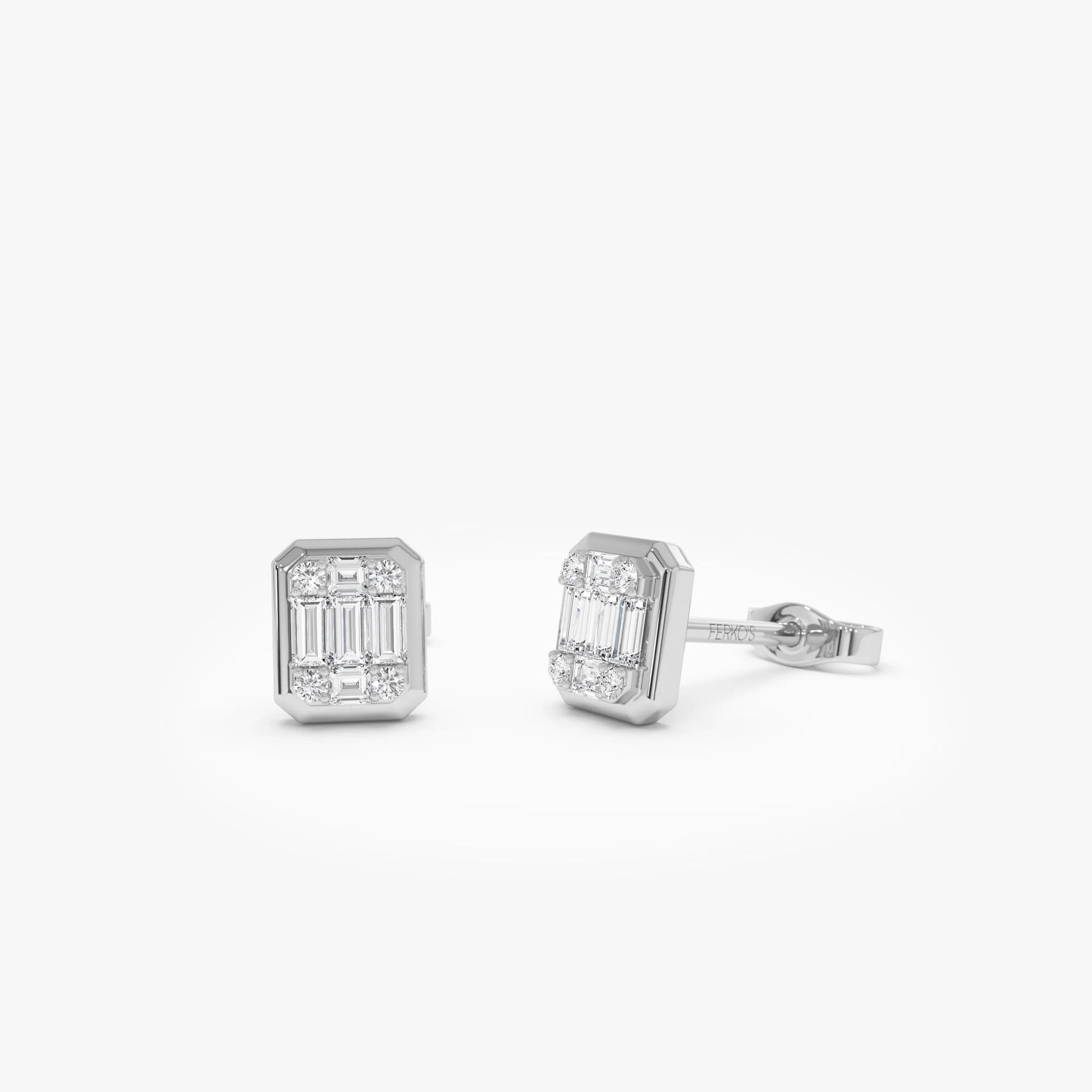 14k Baguette and Round Illusion Setting Diamond Studs - Image 6