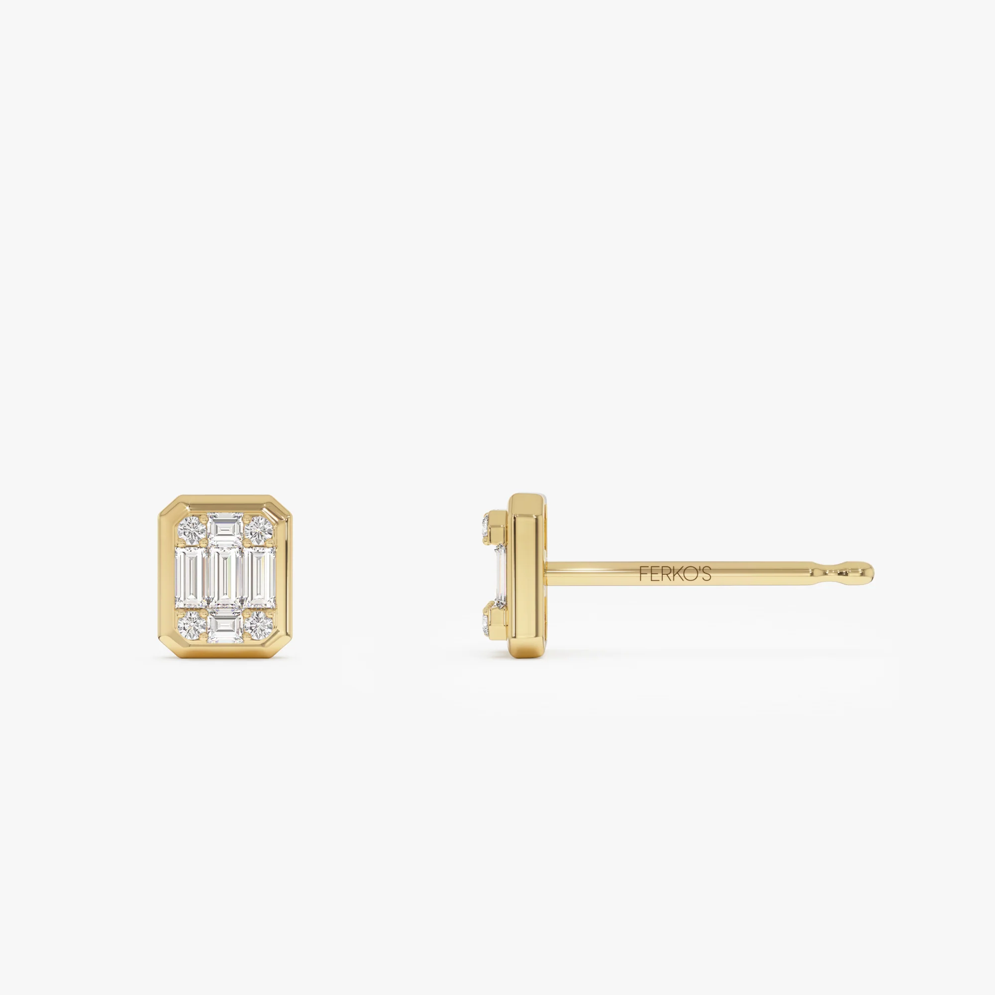 14k Baguette and Round Illusion Setting Diamond Studs - Image 7