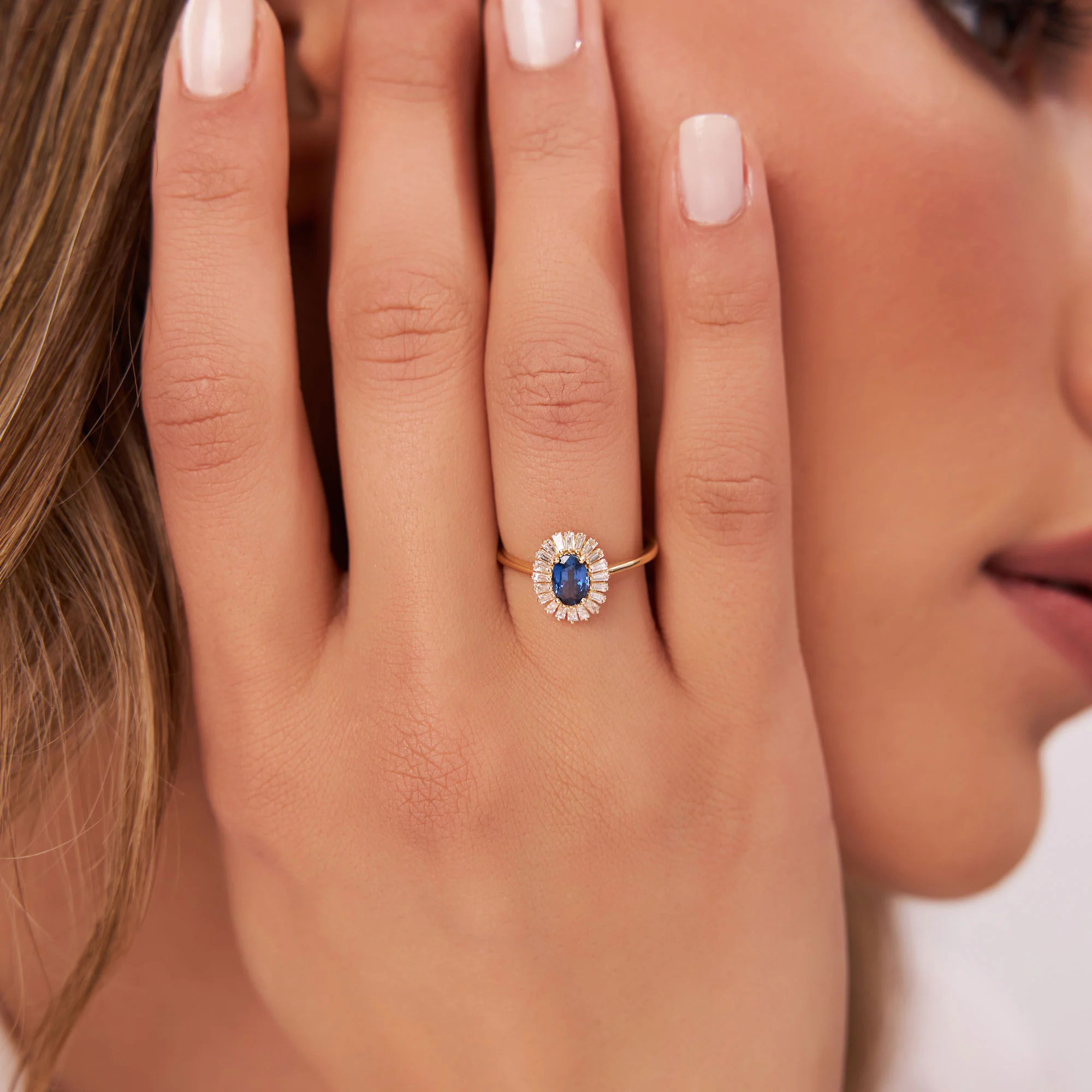 14k Baguette Diamond Ballerina Oval Sapphire Ring - Image 3
