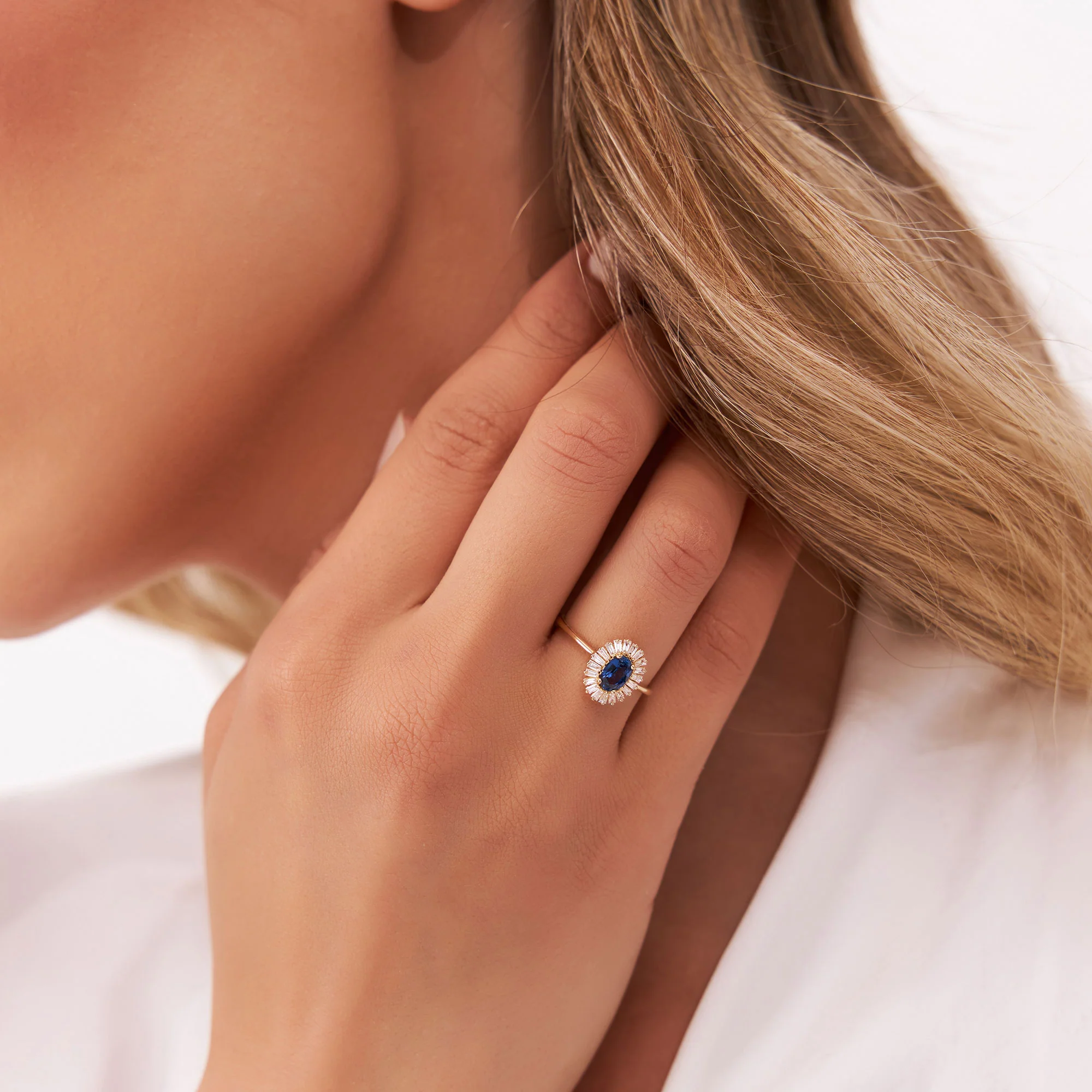 14k Baguette Diamond Ballerina Oval Sapphire Ring - Image 5