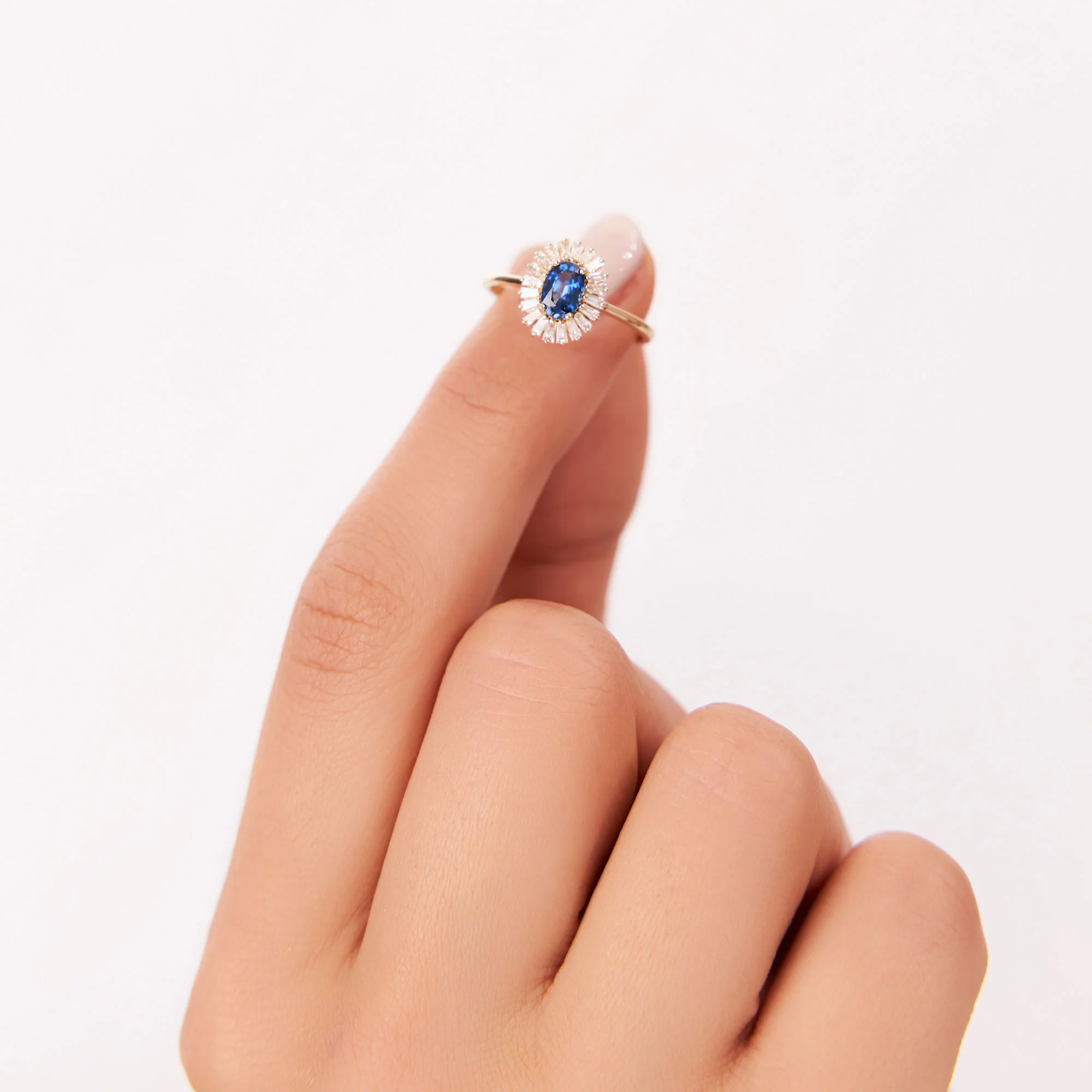 14k Baguette Diamond Ballerina Oval Sapphire Ring - Image 6