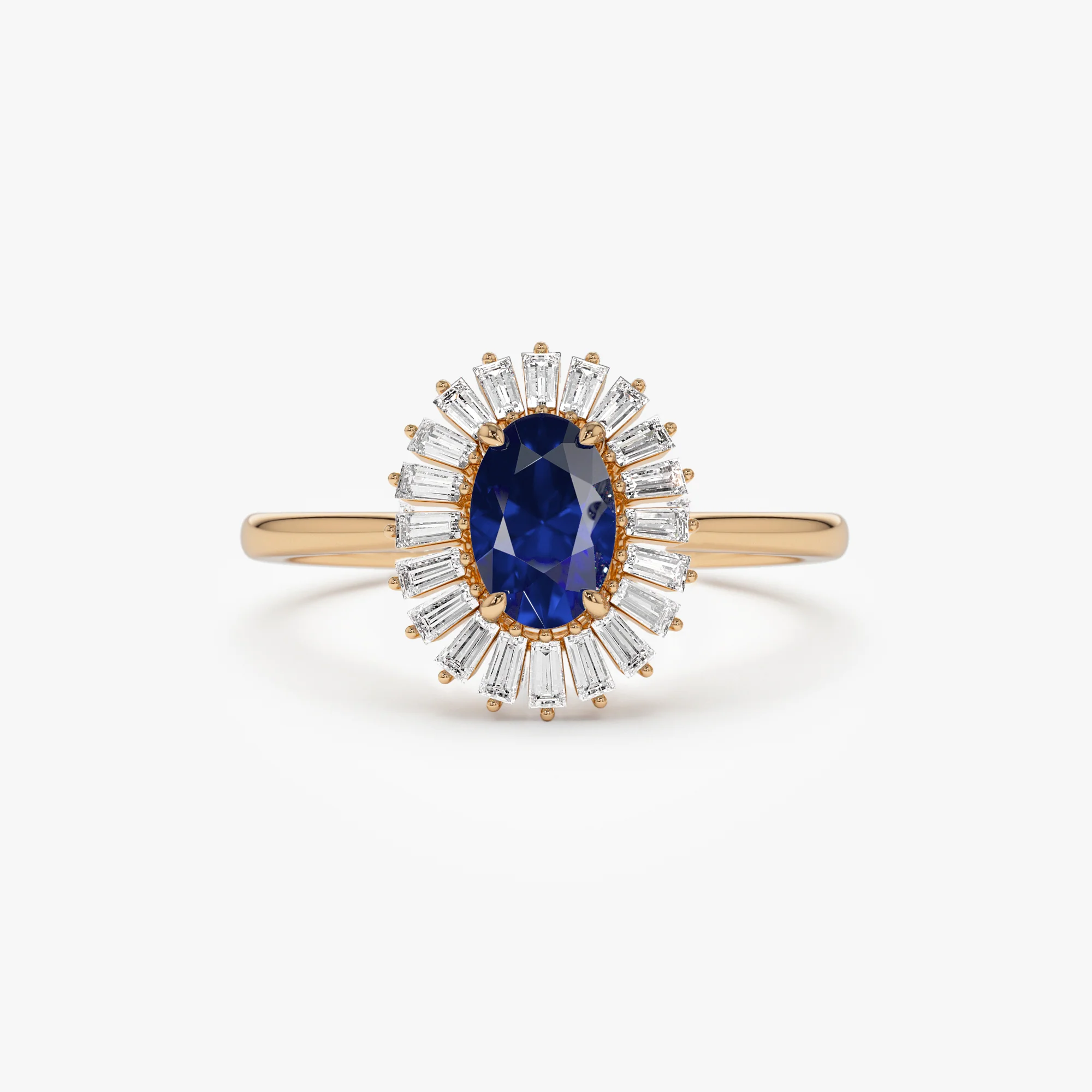 14k Baguette Diamond Ballerina Oval Sapphire Ring - Image 7