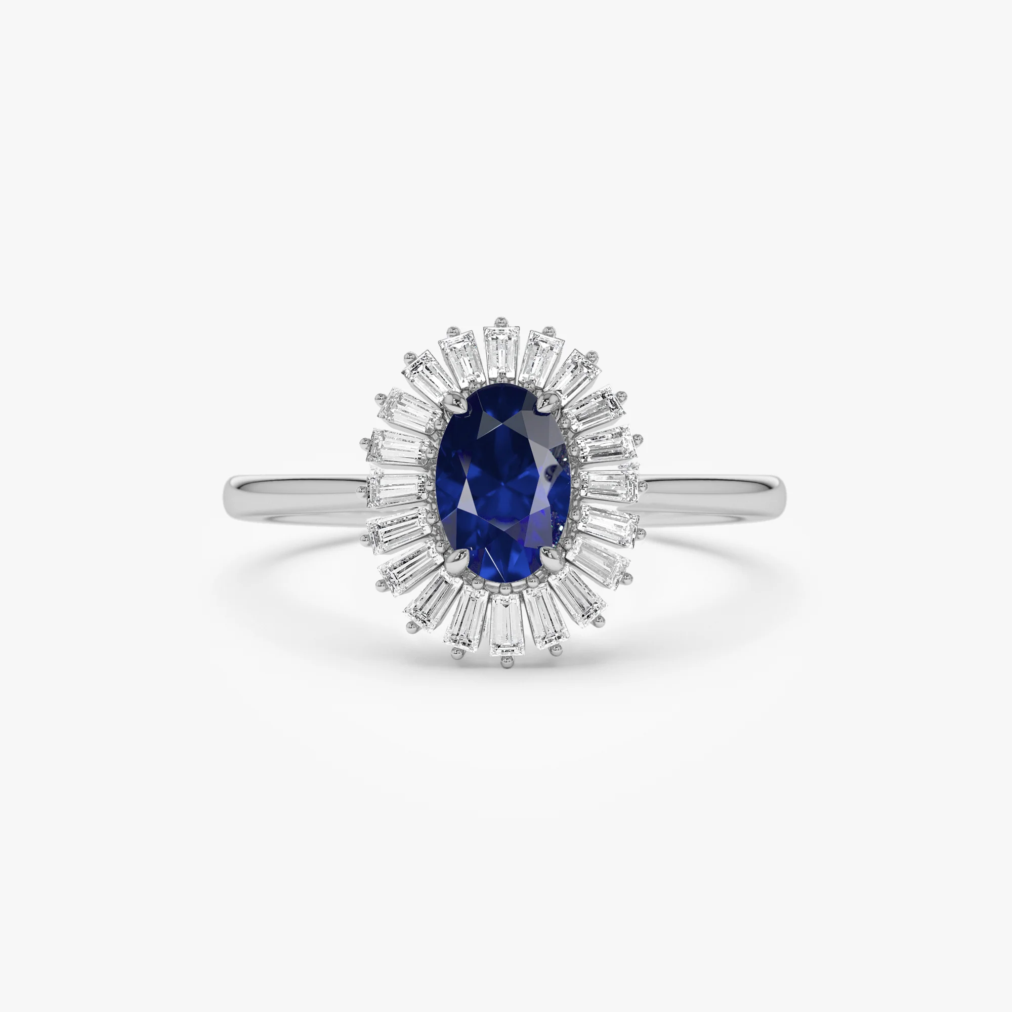 14k Baguette Diamond Ballerina Oval Sapphire Ring - Image 8