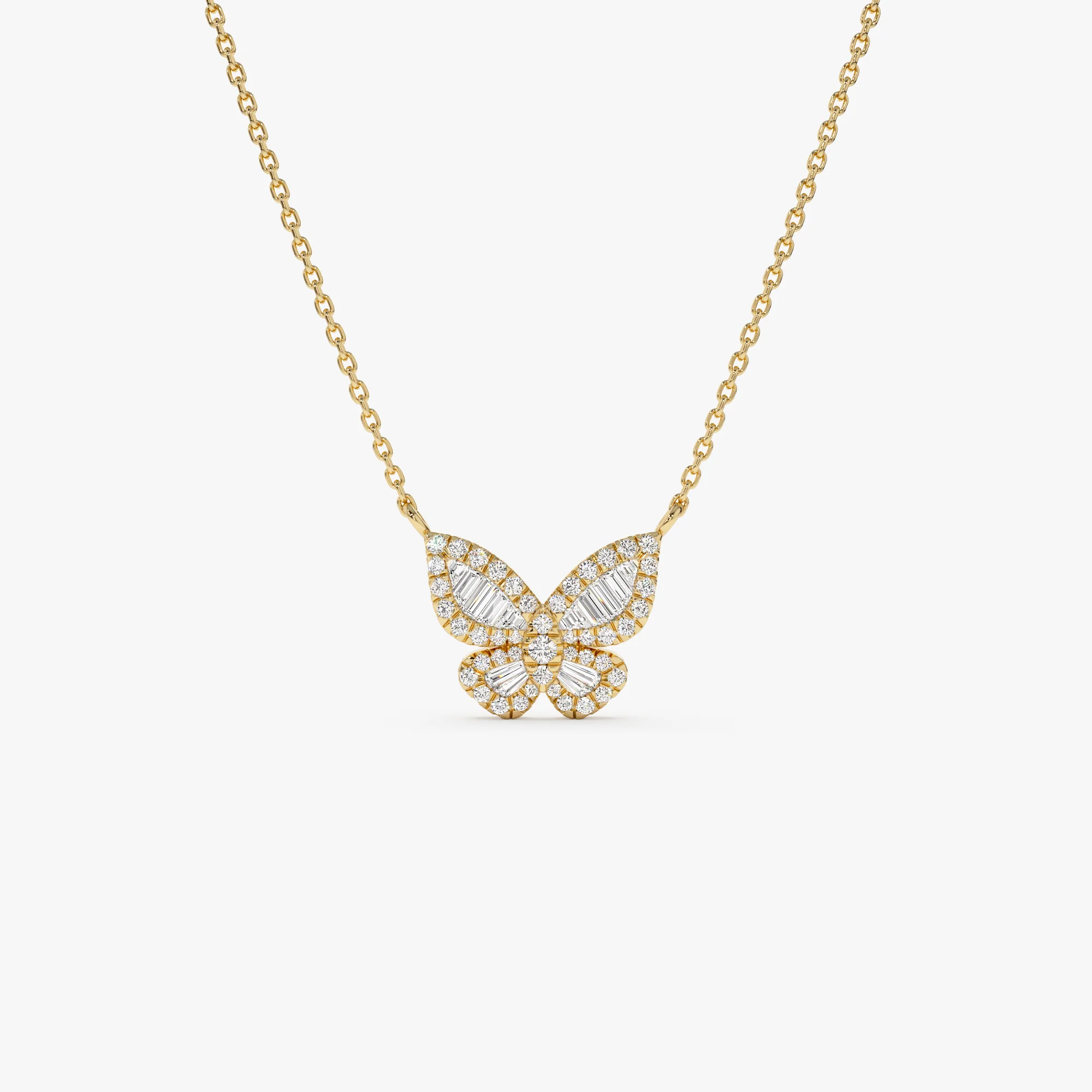 14k Baguette Diamond Butterfly Necklace