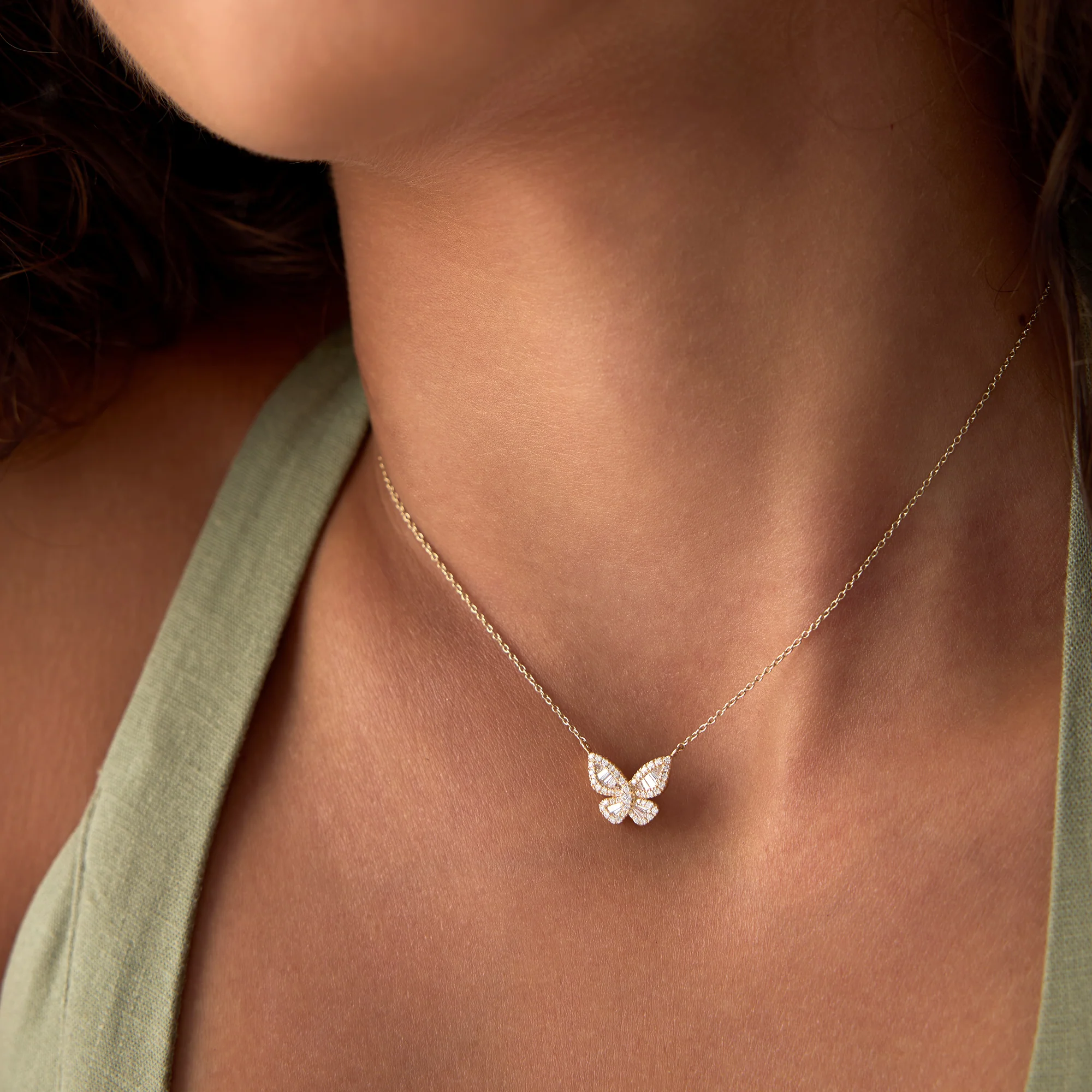 14k Baguette Diamond Butterfly Necklace - Image 4