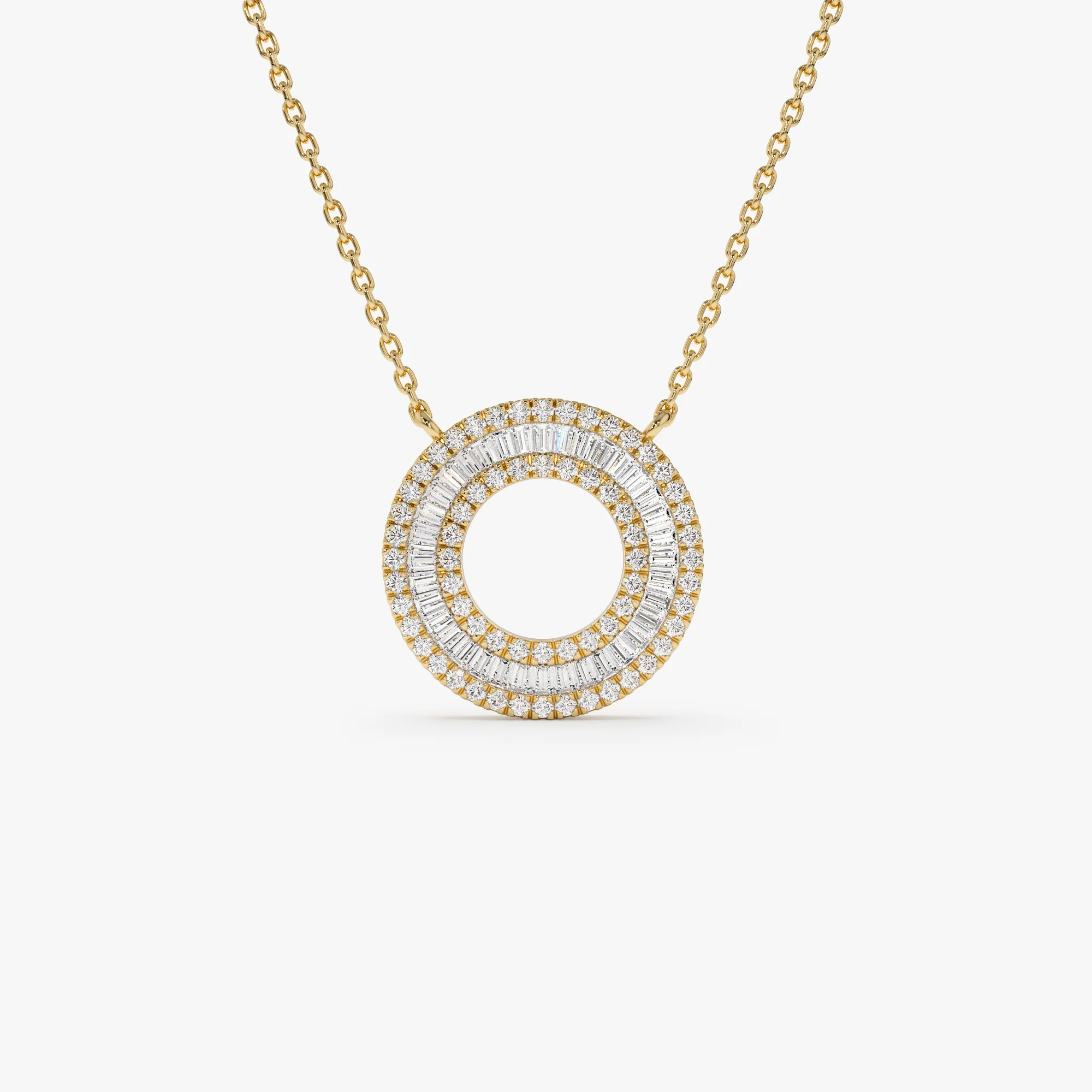 14k Baguette Diamond Circle Pendant Necklace