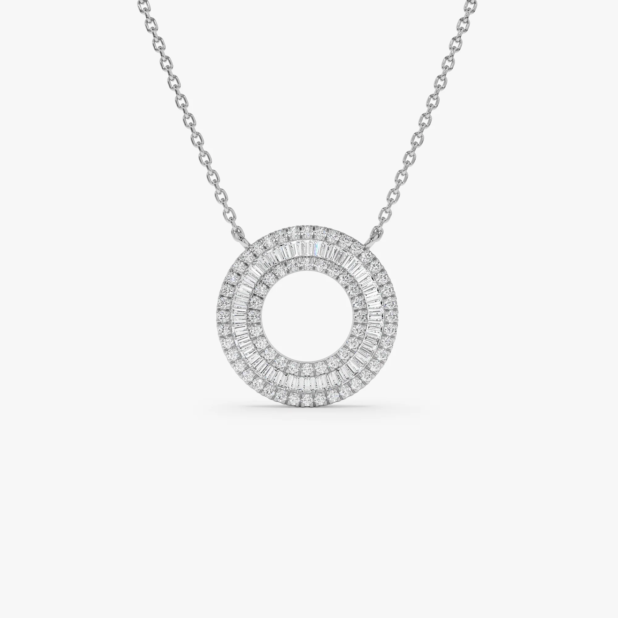 14k Baguette Diamond Circle Pendant Necklace - Image 4
