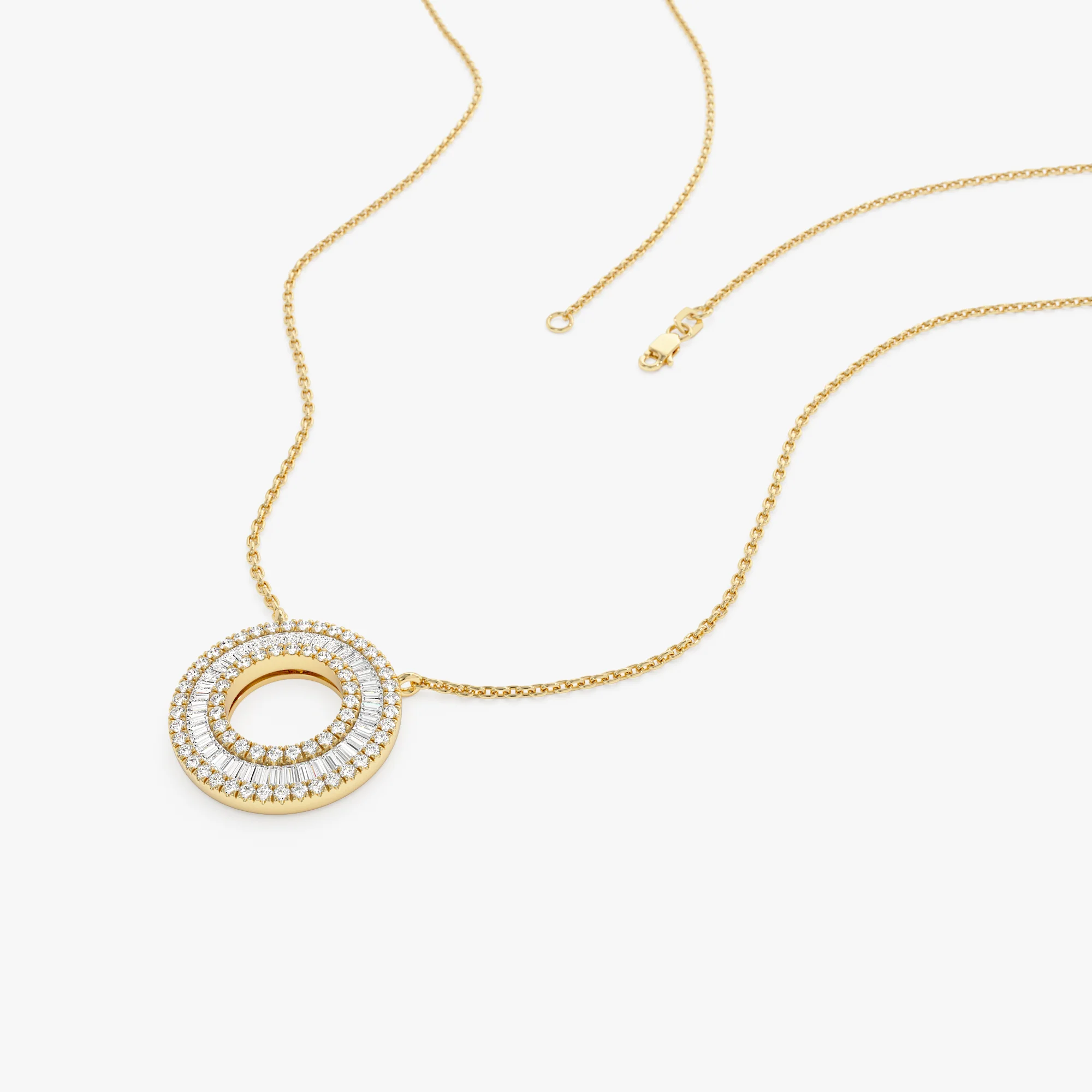 14k Baguette Diamond Circle Pendant Necklace - Image 5