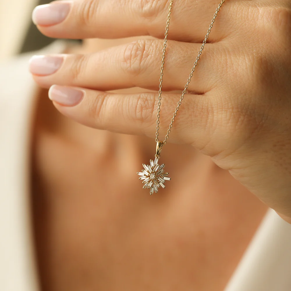 14K Baguette Diamond Cluster Pendant - Image 4