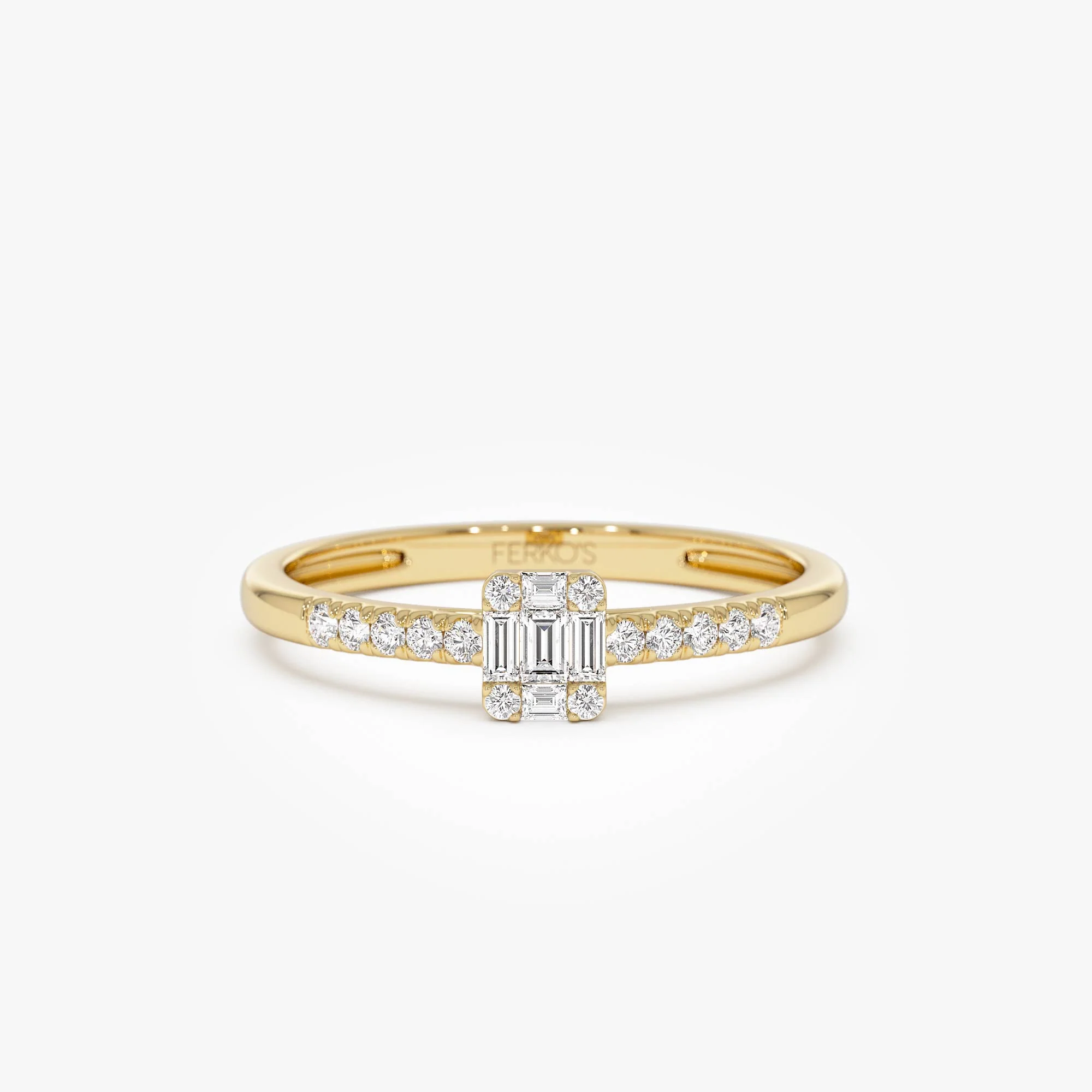 14k Baguette Diamond Cluster Stacking Pavé Band