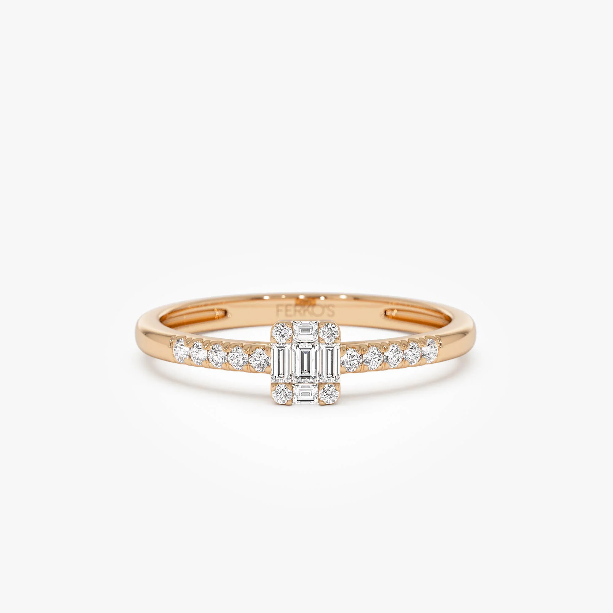 14k Baguette Diamond Cluster Stacking Pavé Band - Image 6