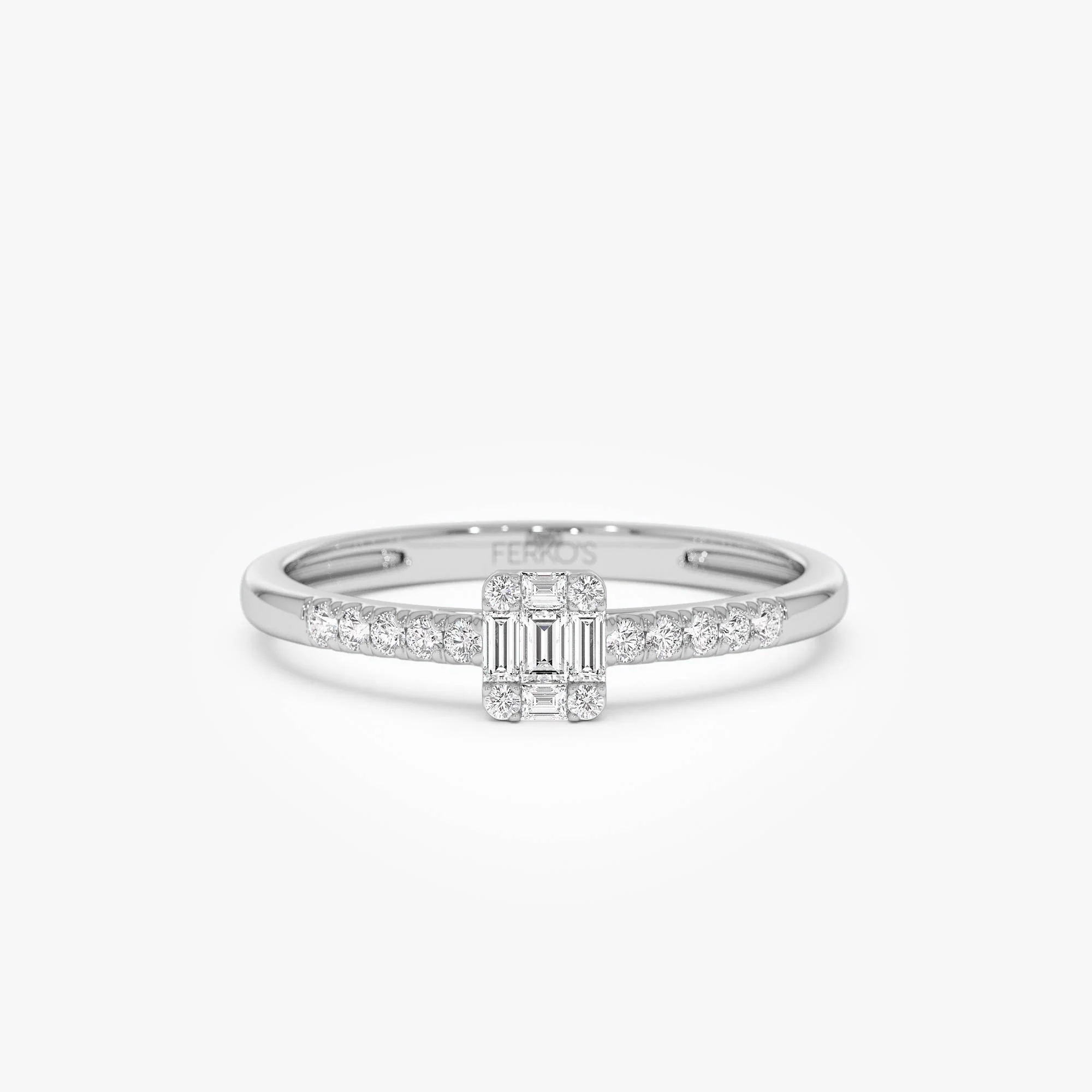 14k Baguette Diamond Cluster Stacking Pavé Band - Image 7