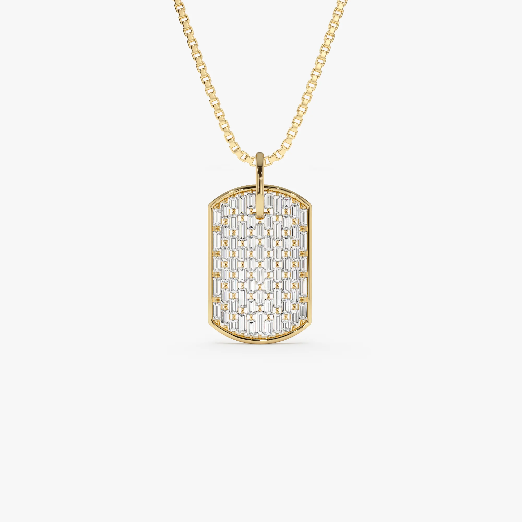 14K Baguette Diamond Dog Tag Pendant