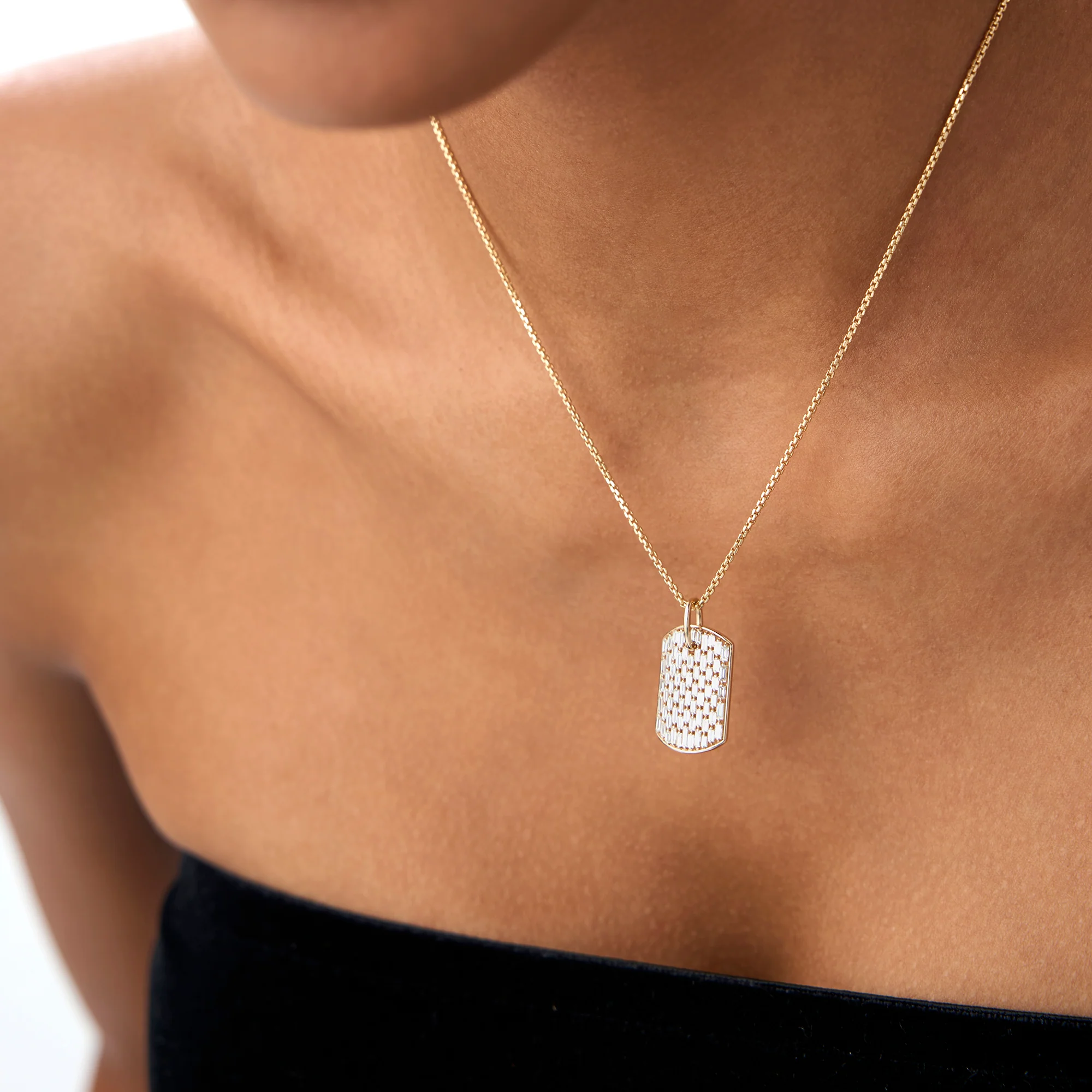 14K Baguette Diamond Dog Tag Pendant - Image 2