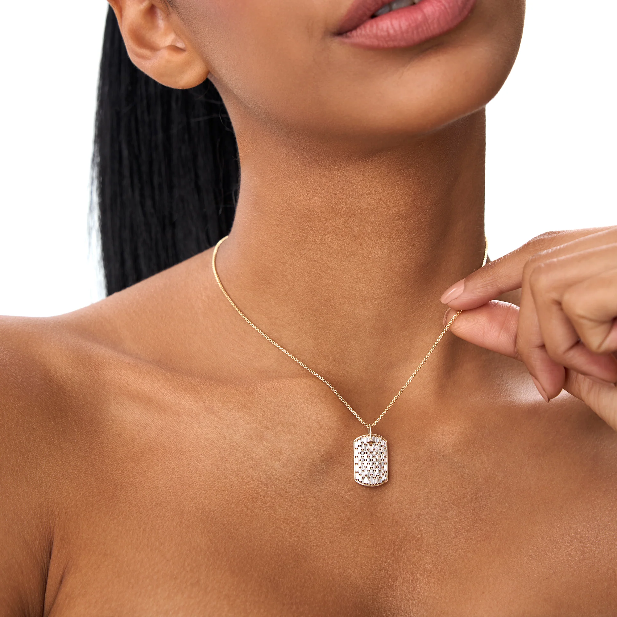 14K Baguette Diamond Dog Tag Pendant - Image 3