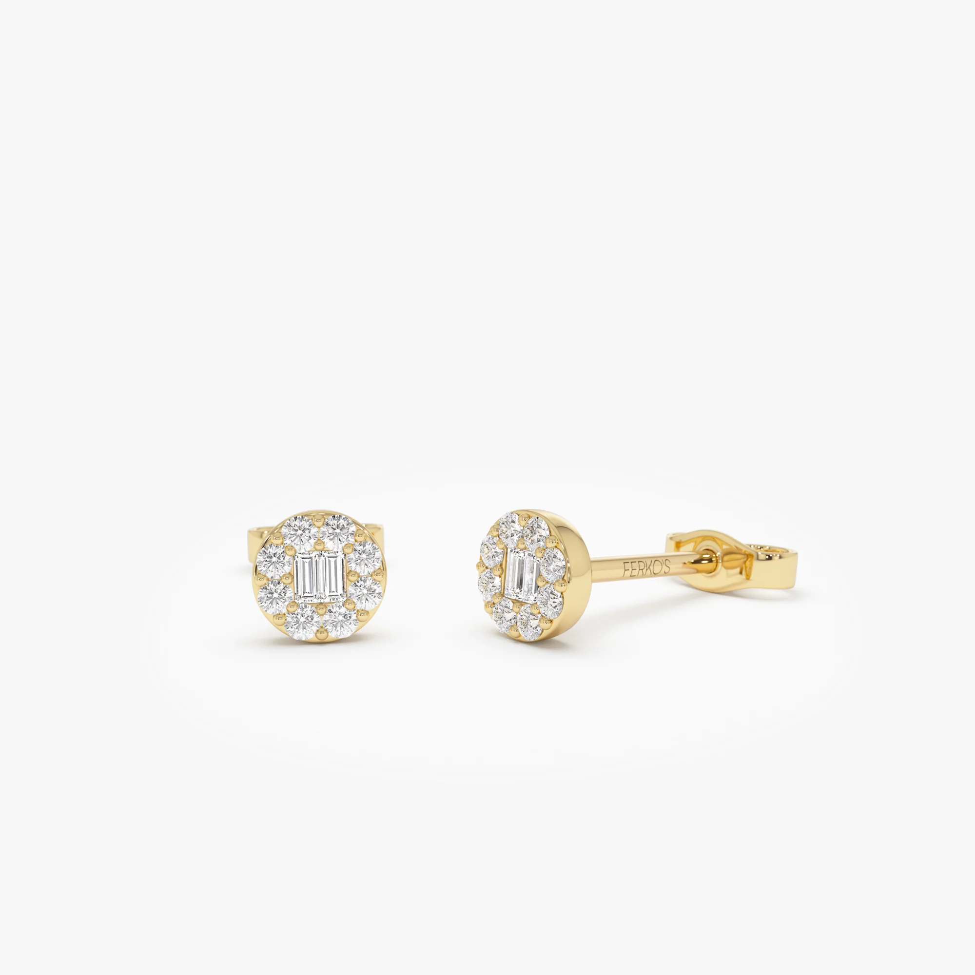 14k Baguette Diamond Halo Earrings