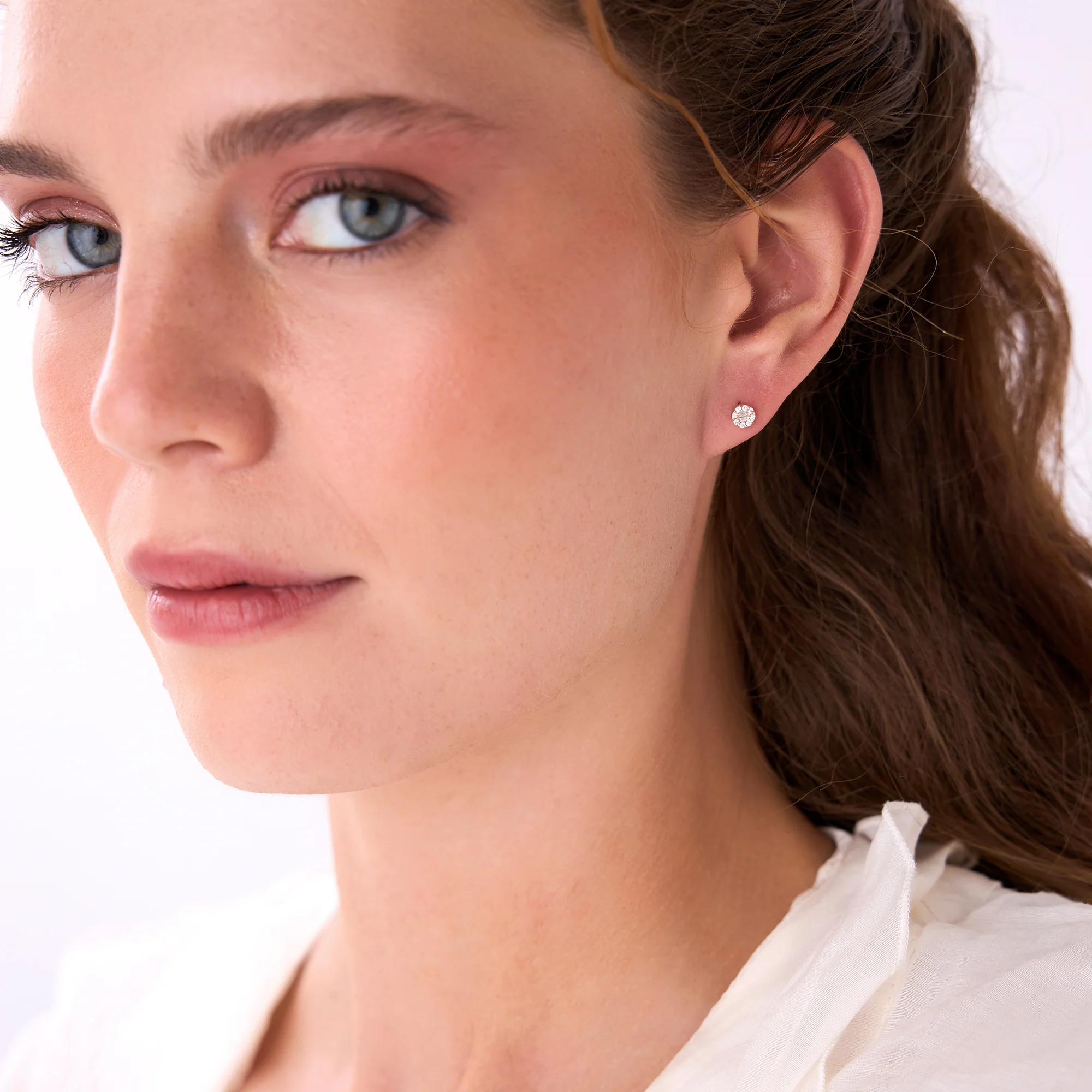 14k Baguette Diamond Halo Earrings - Image 2