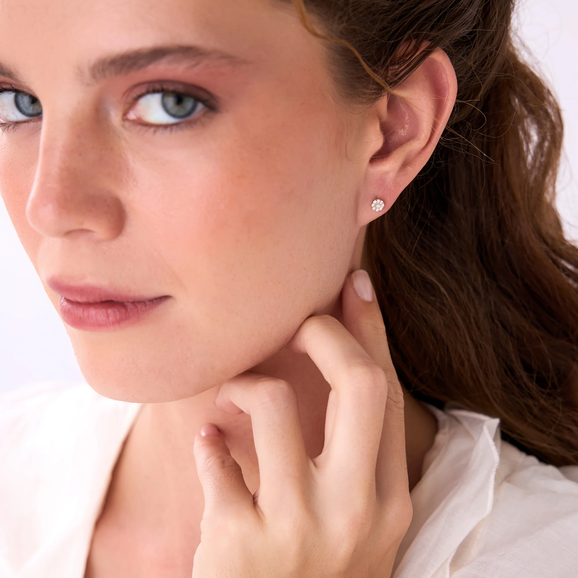 14k Baguette Diamond Halo Earrings - Image 3