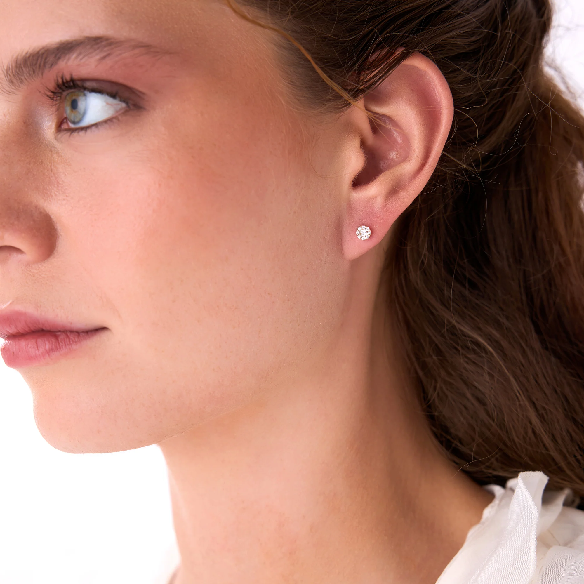 14k Baguette Diamond Halo Earrings - Image 4