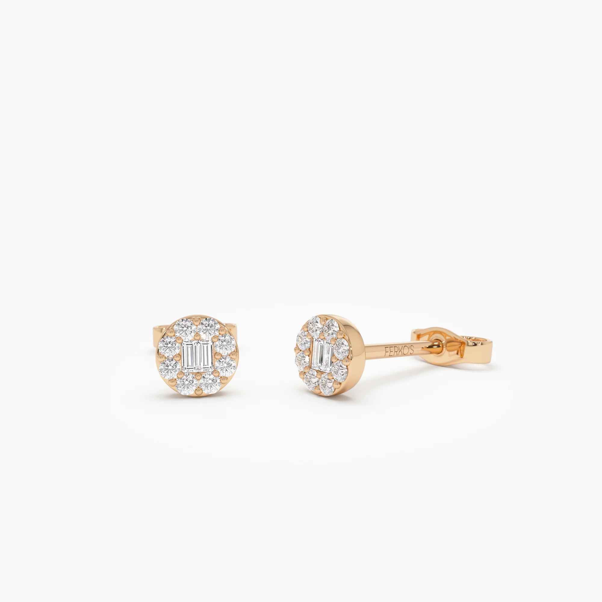 14k Baguette Diamond Halo Earrings - Image 5
