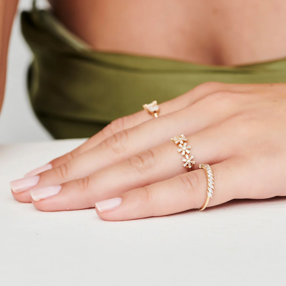 14K Baguette Diamond Multi Flower Design Ring - Image 5