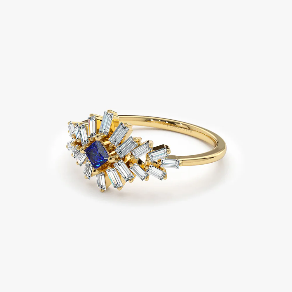 14K Baguette Diamond Ring with Square Sapphire - Image 7