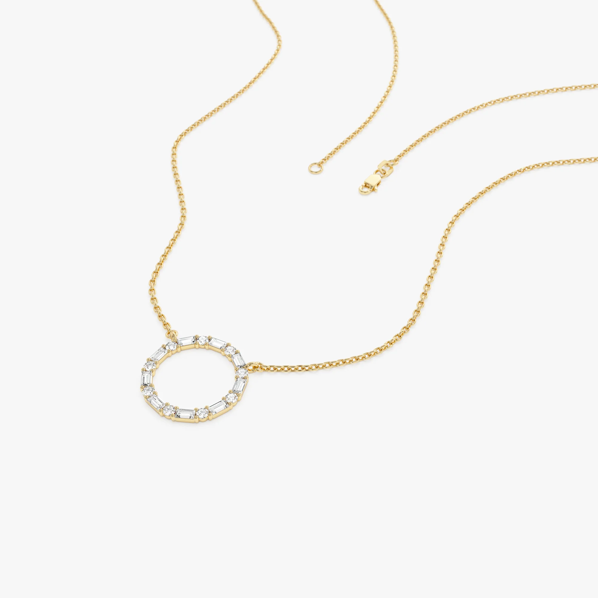 14k Baguette & Round Diamond Circle Necklace - Image 10